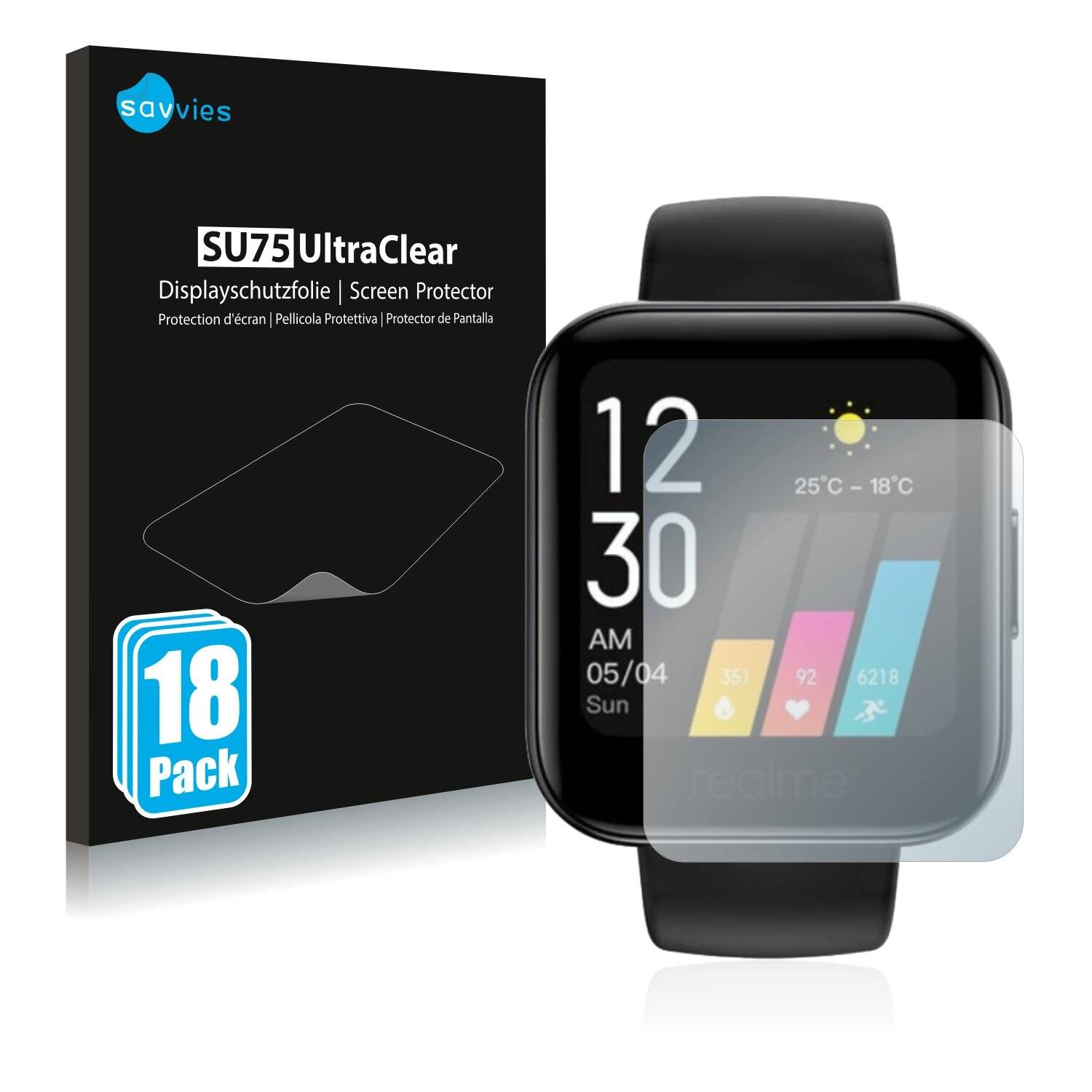 18x Savvies SU75 Displayschutzfolie für Realme Watch