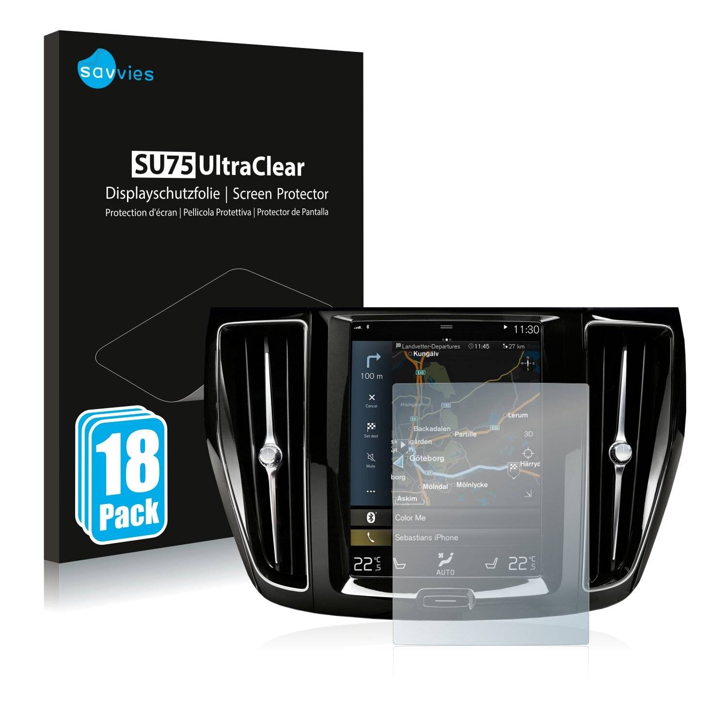18x Savvies SU75 Displayschutzfolie für Volvo S60 Sensus Connect