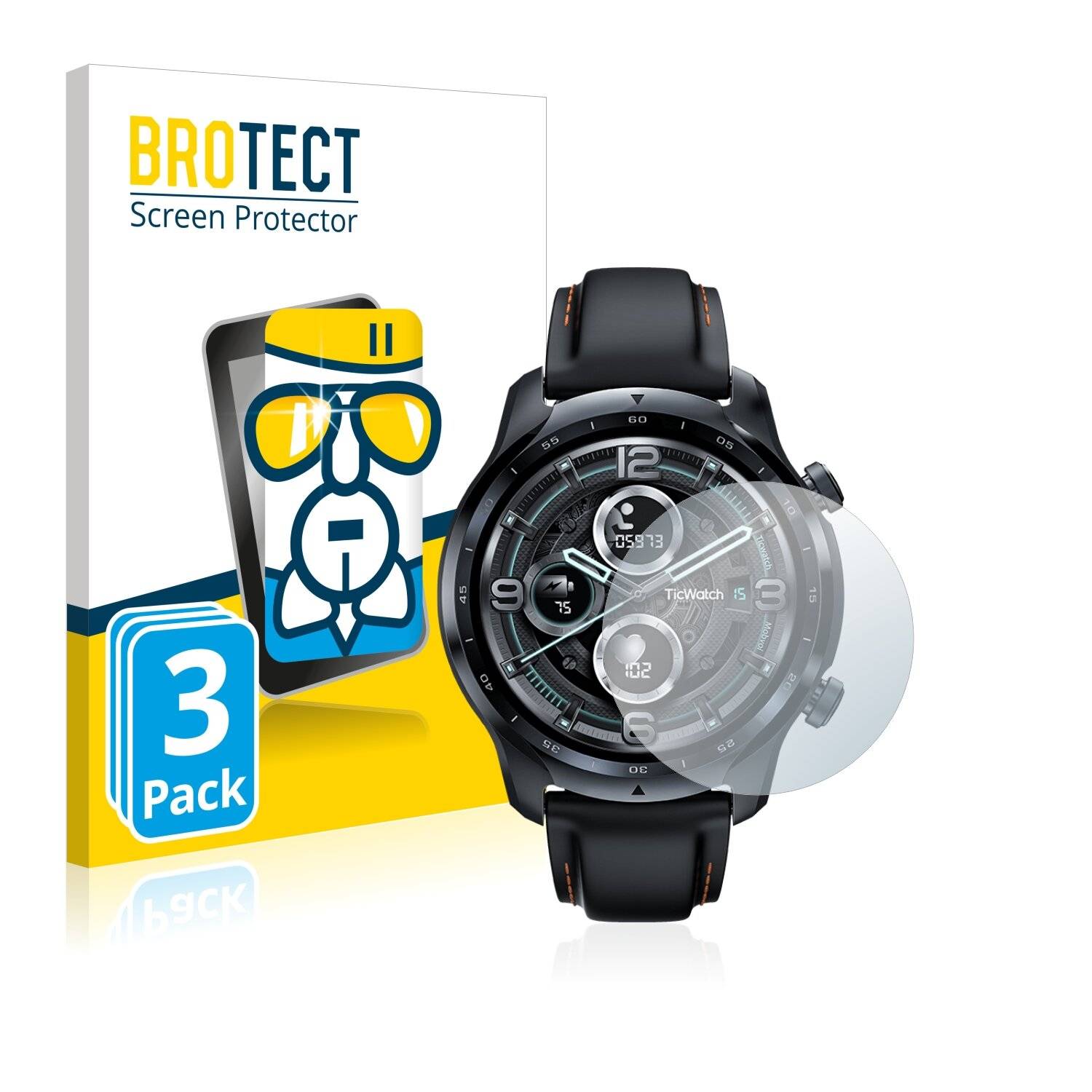 3x BROTECT AirGlass Schutzglas Folie für Mobvoi TicWatch Pro 3 Cellular