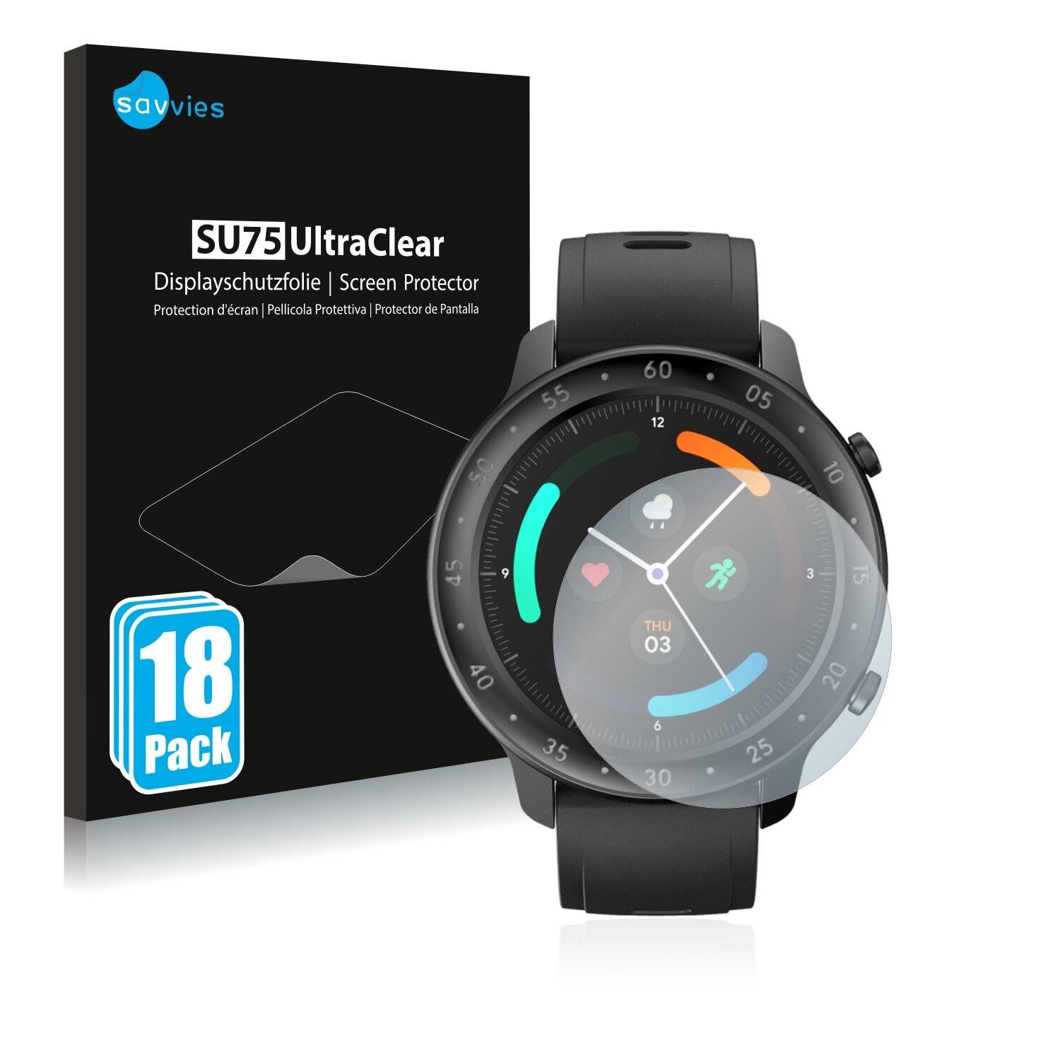 18x Savvies SU75 Displayschutzfolie für Mobvoi Ticwatch