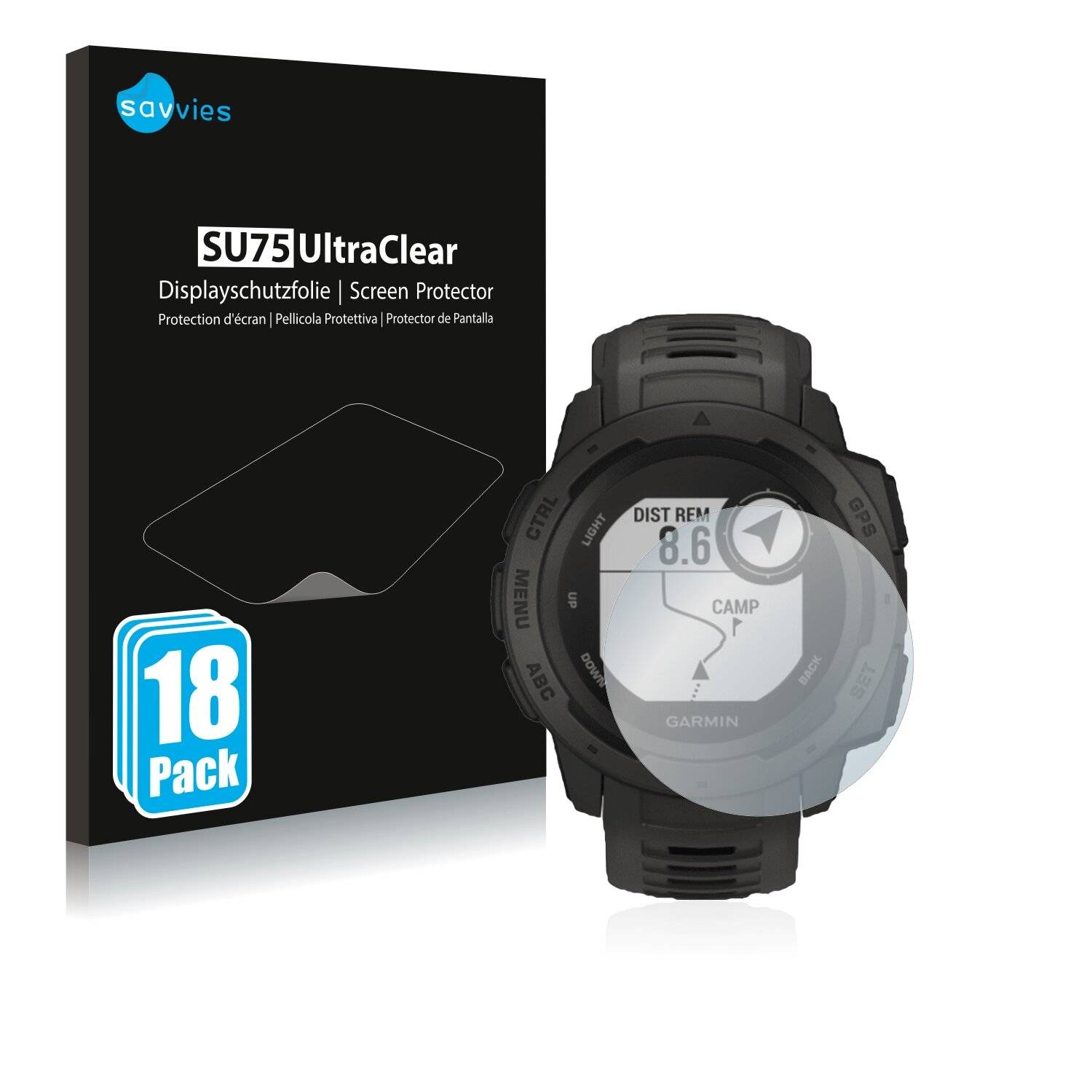 18x Savvies SU75 Displayschutzfolie für Garmin Instinct