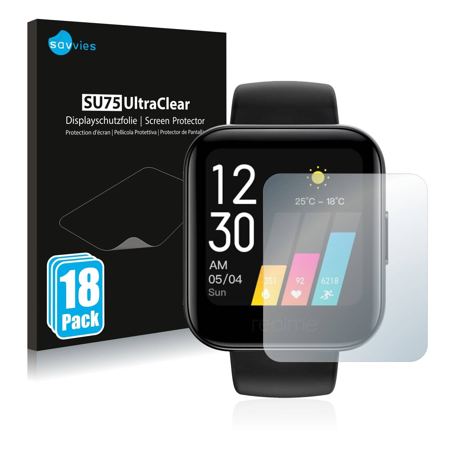 18x Savvies SU75 Displayschutzfolie für Realme Watch