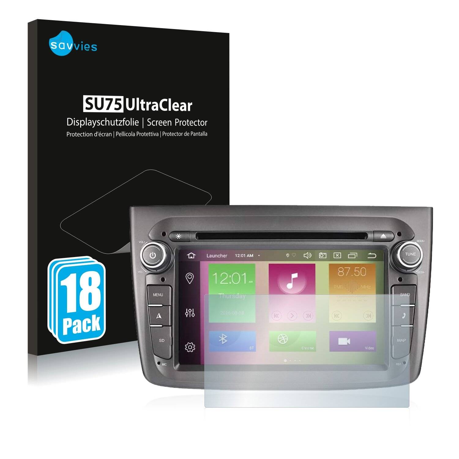 18x Savvies SU75 Displayschutzfolie für Alfa Romeo Mito 2008-2012 Infotainment System