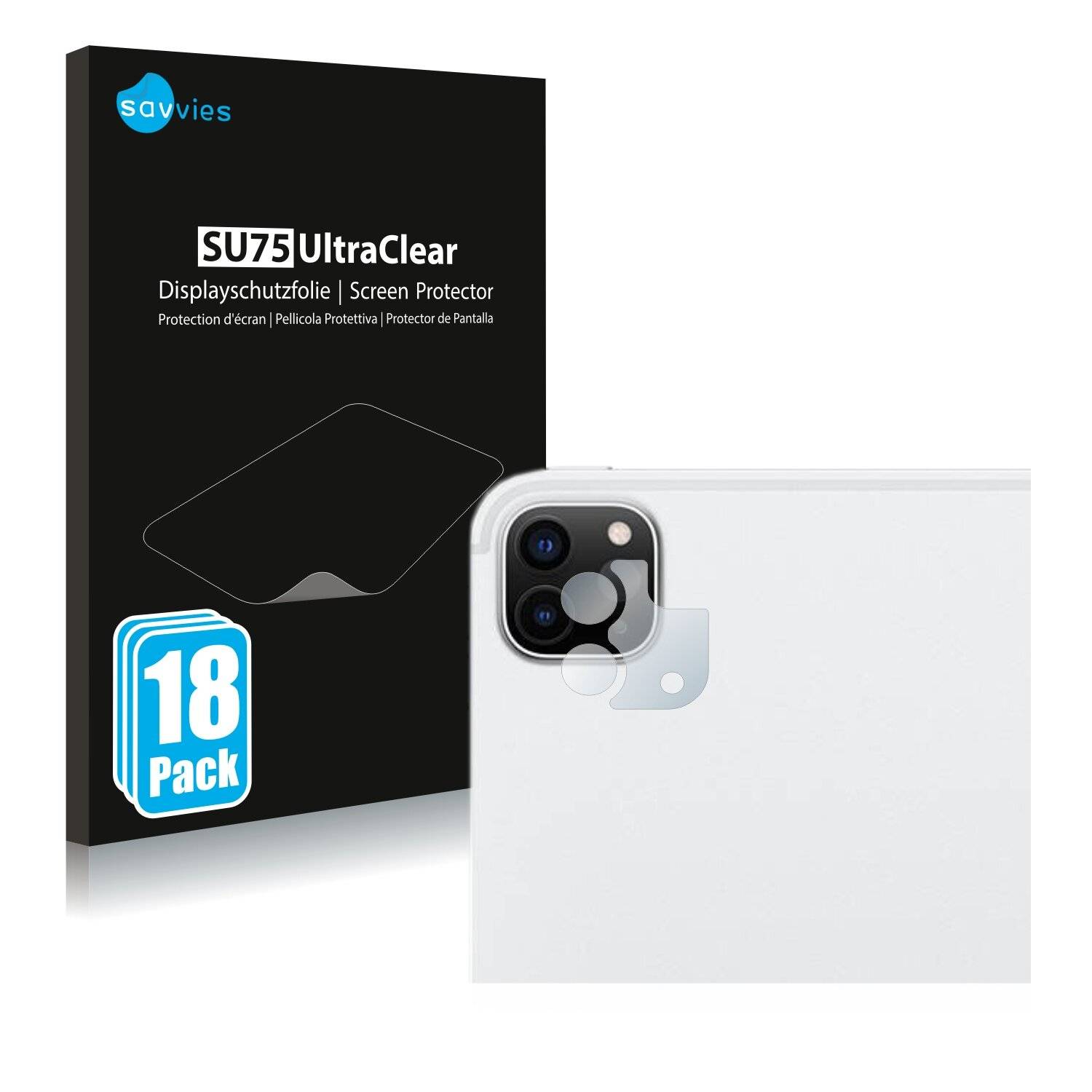18x Savvies SU75 Displayschutzfolie für Apple iPad Pro 12.9 WiFi 2020 (NUR Kamera, 4.