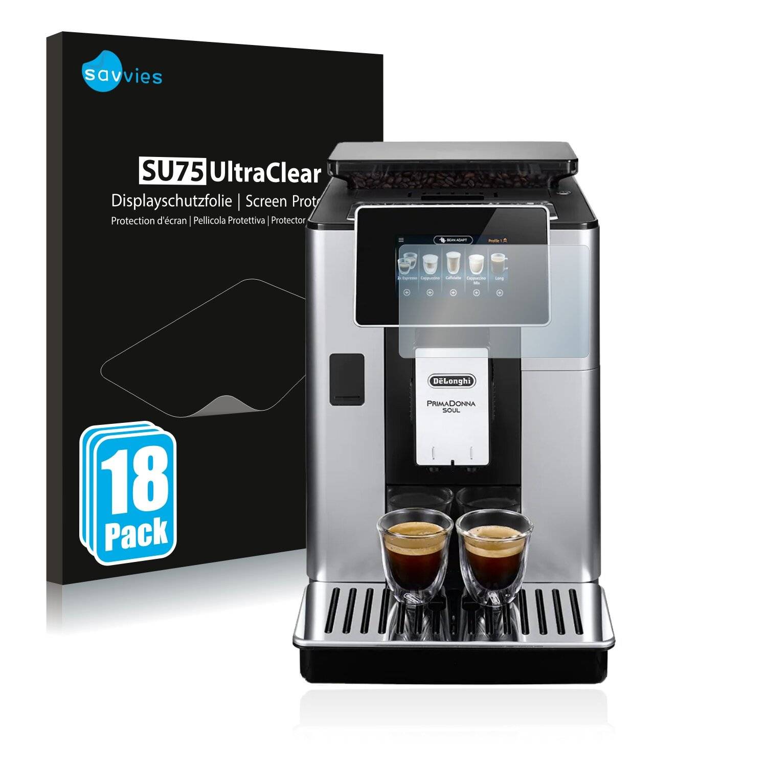 18x Savvies SU75 Displayschutzfolie für DeLonghi PrimaDonna Soul