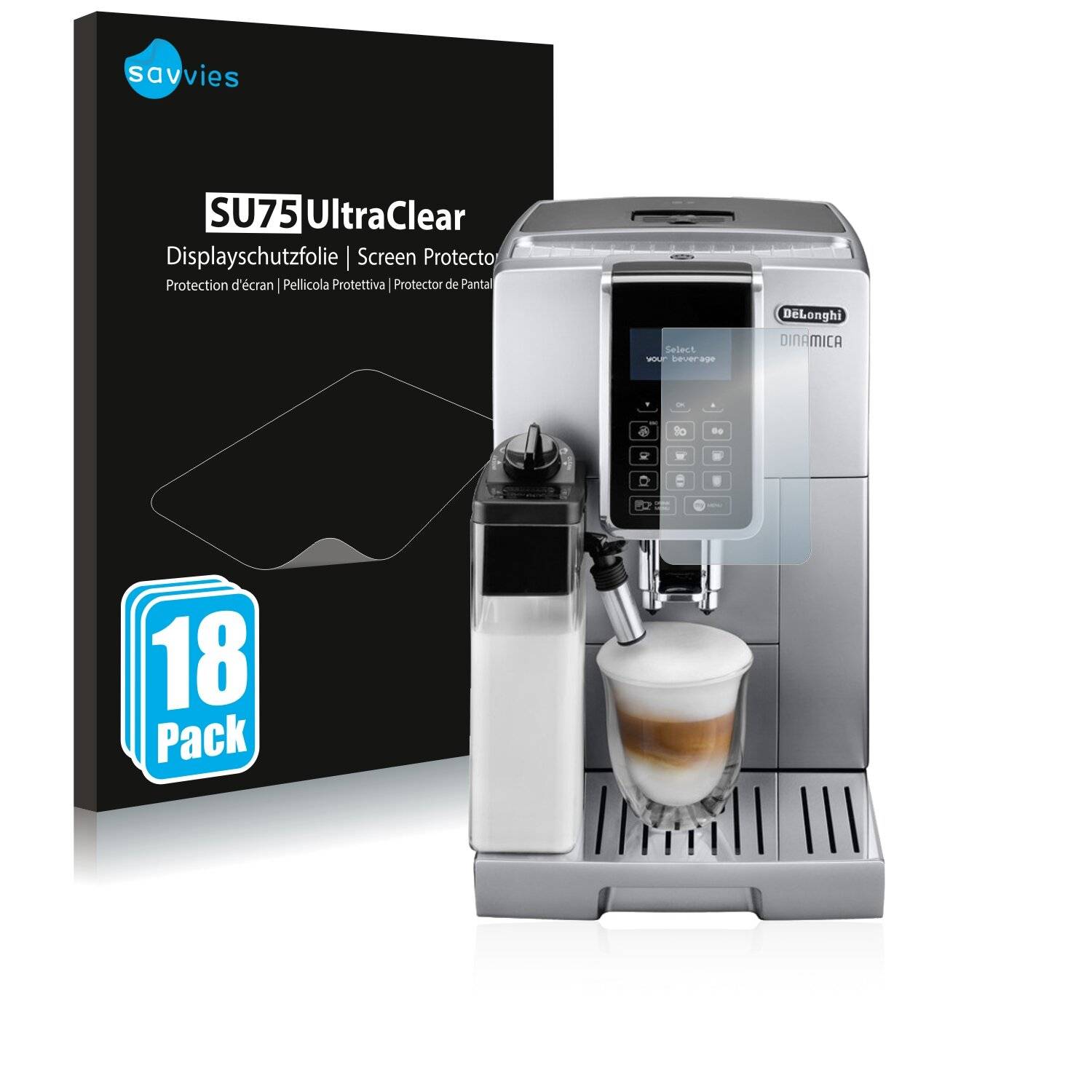18x Savvies SU75 Displayschutzfolie für DeLonghi Dinamica