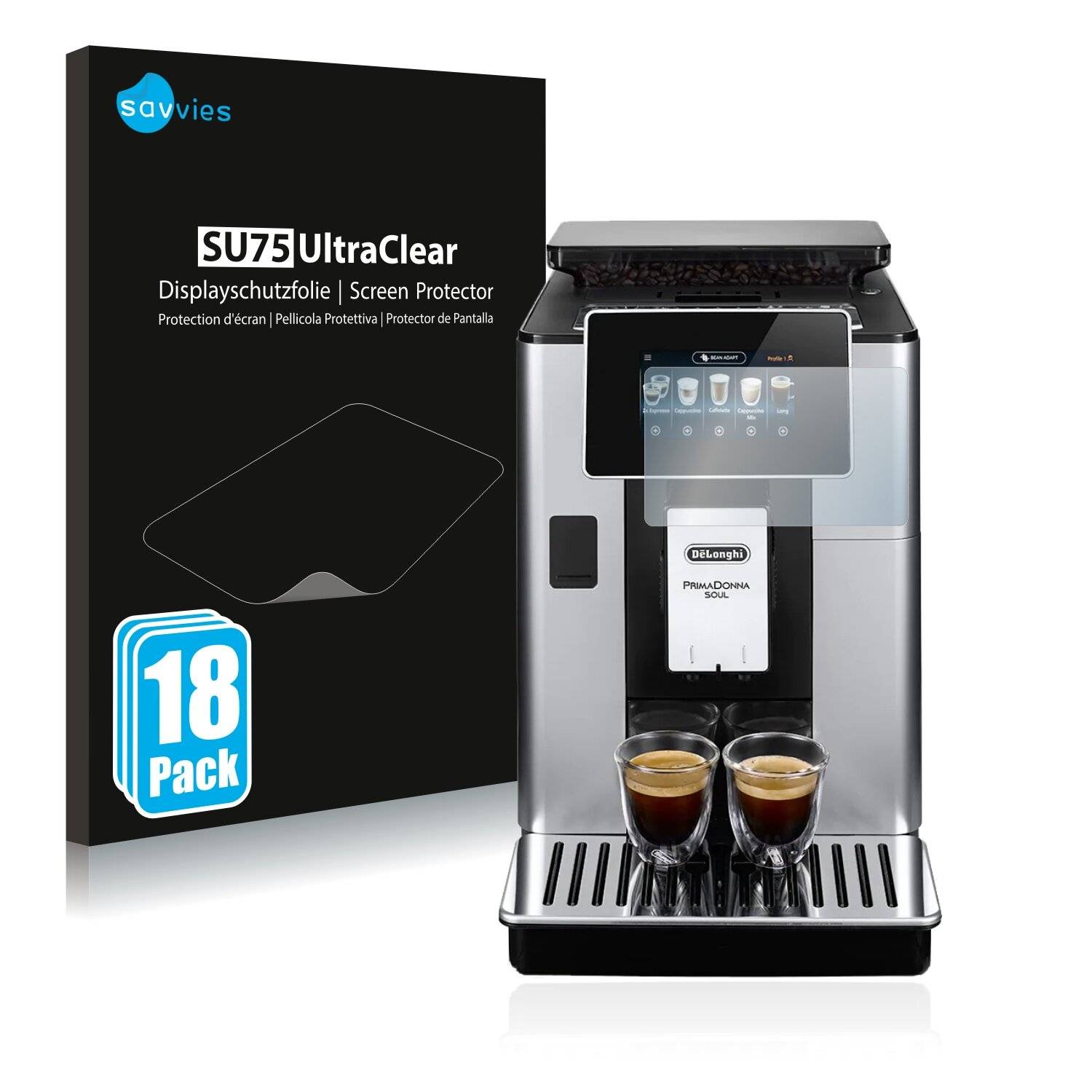 18x Savvies SU75 Displayschutzfolie für DeLonghi PrimaDonna Soul