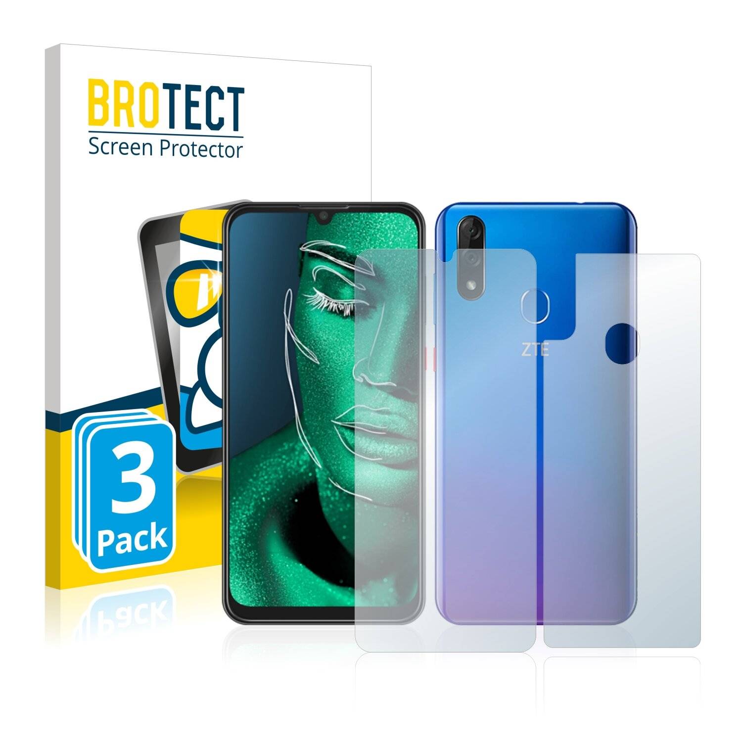 3x BROTECT AirGlass Schutzglas Folie für ZTE Blade 10 (Vorder +
