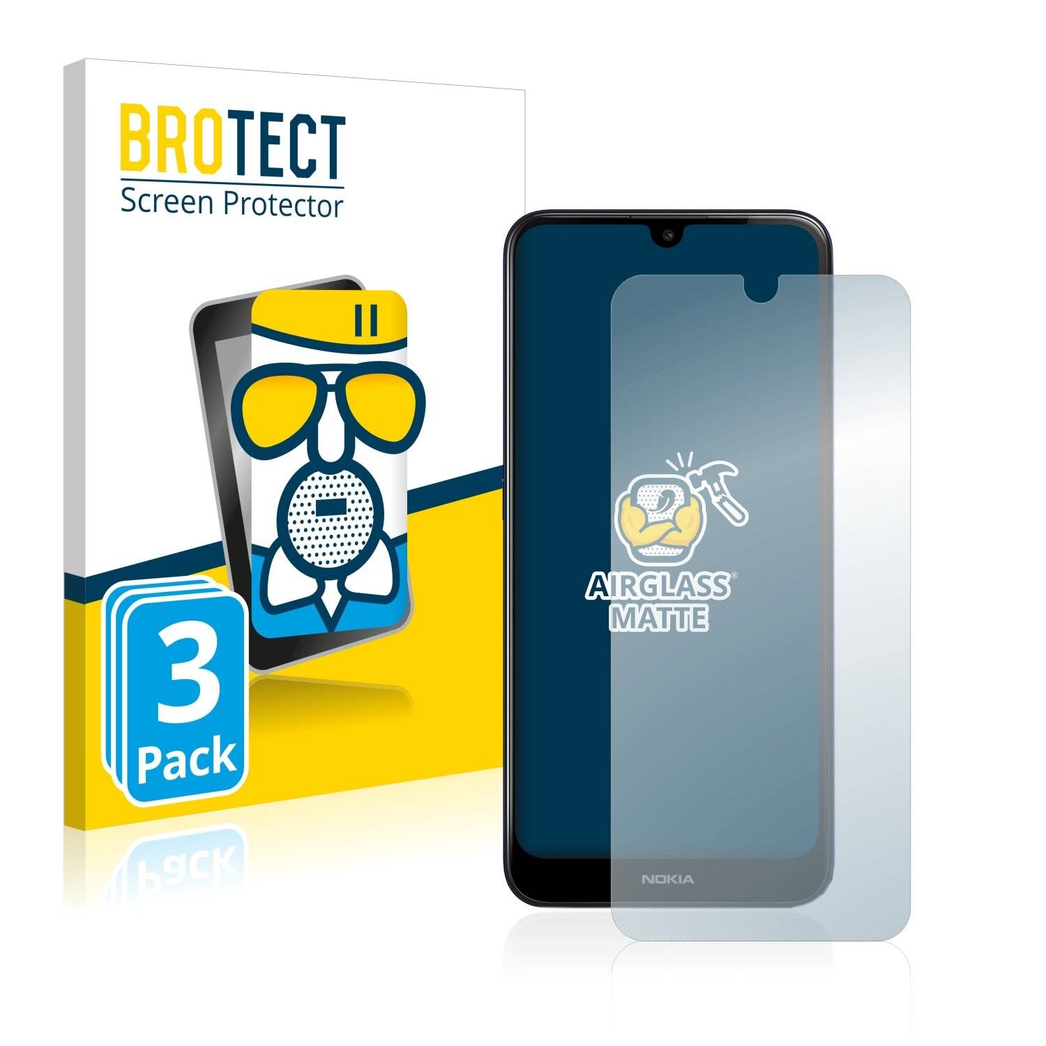 3x BROTECT AirGlass Matte Schutzglas Folie für Nokia 3