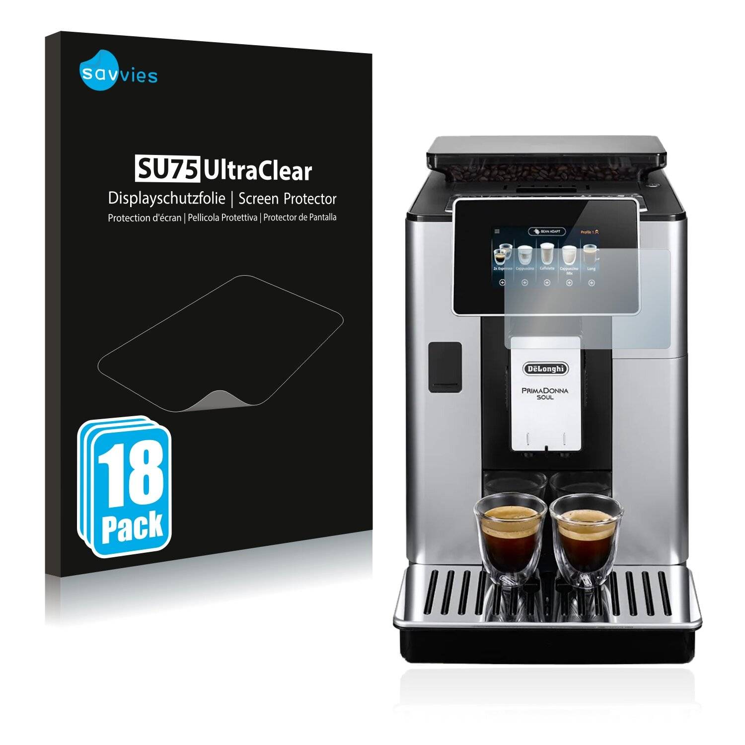 18x Savvies SU75 Displayschutzfolie für DeLonghi PrimaDonna Soul