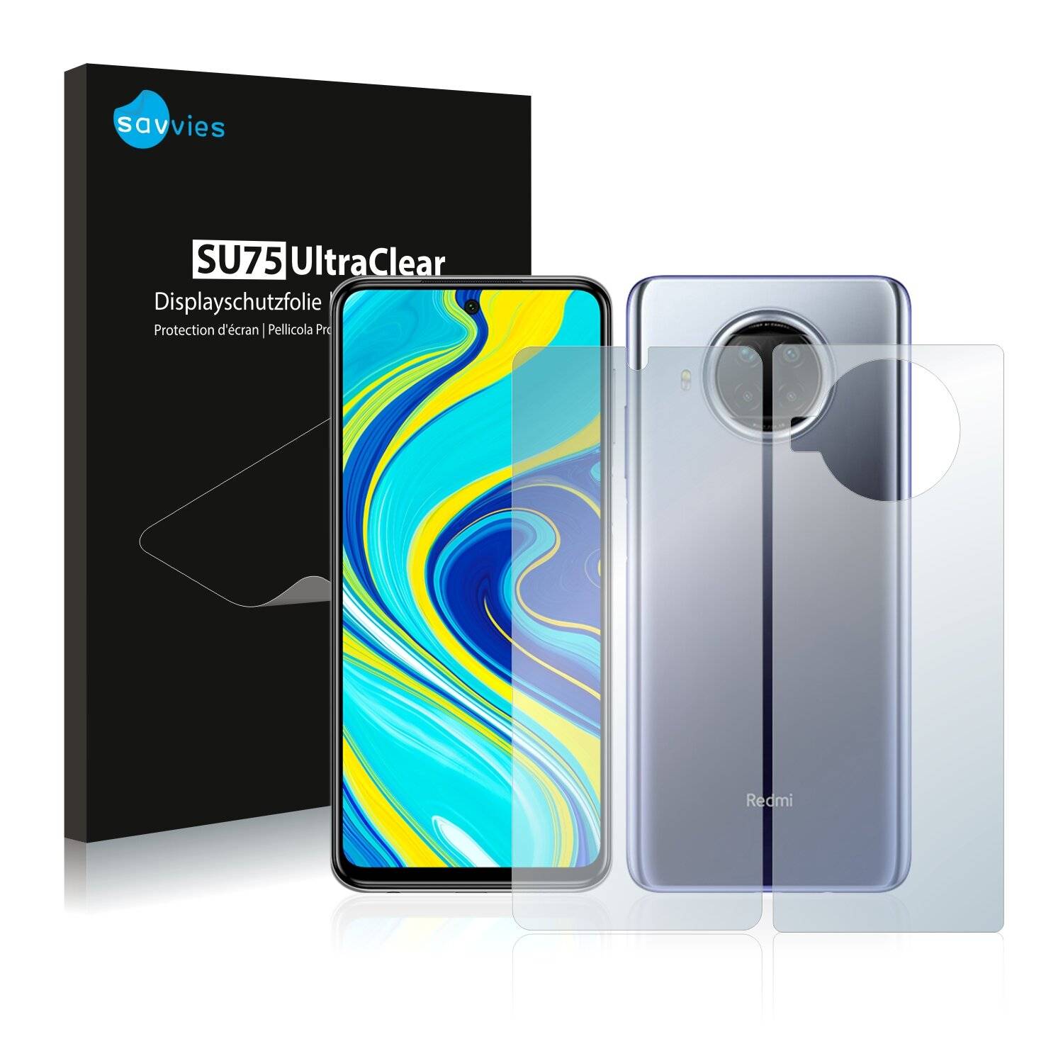 18x Savvies SU75 Displayschutzfolie für Xiaomi Redmi Note 9 Pro 5G (Vorder +