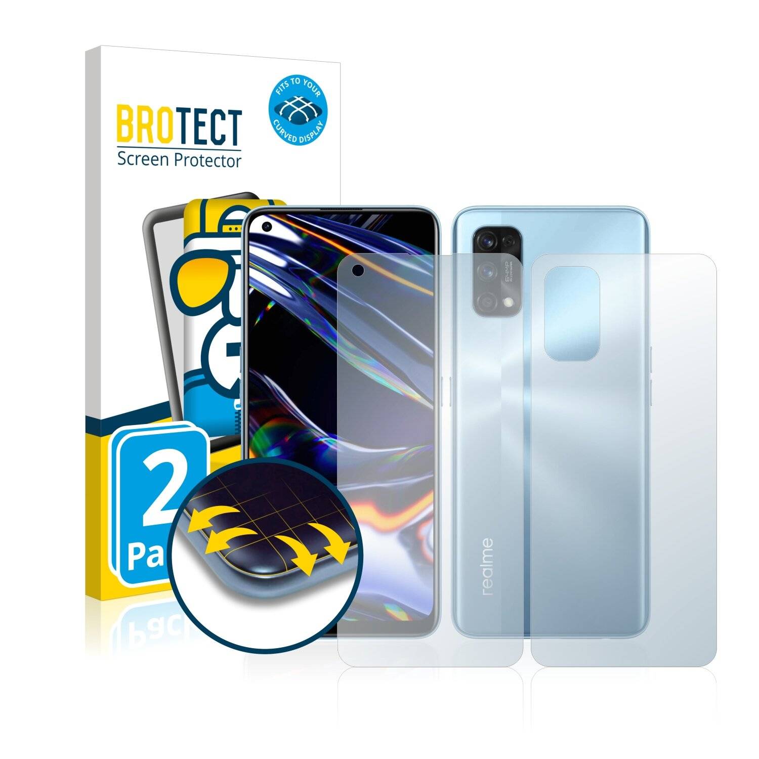 2x BROTECT Flex Full-Cover Displayschutzfolie für Realme 7 Pro (Vorder +