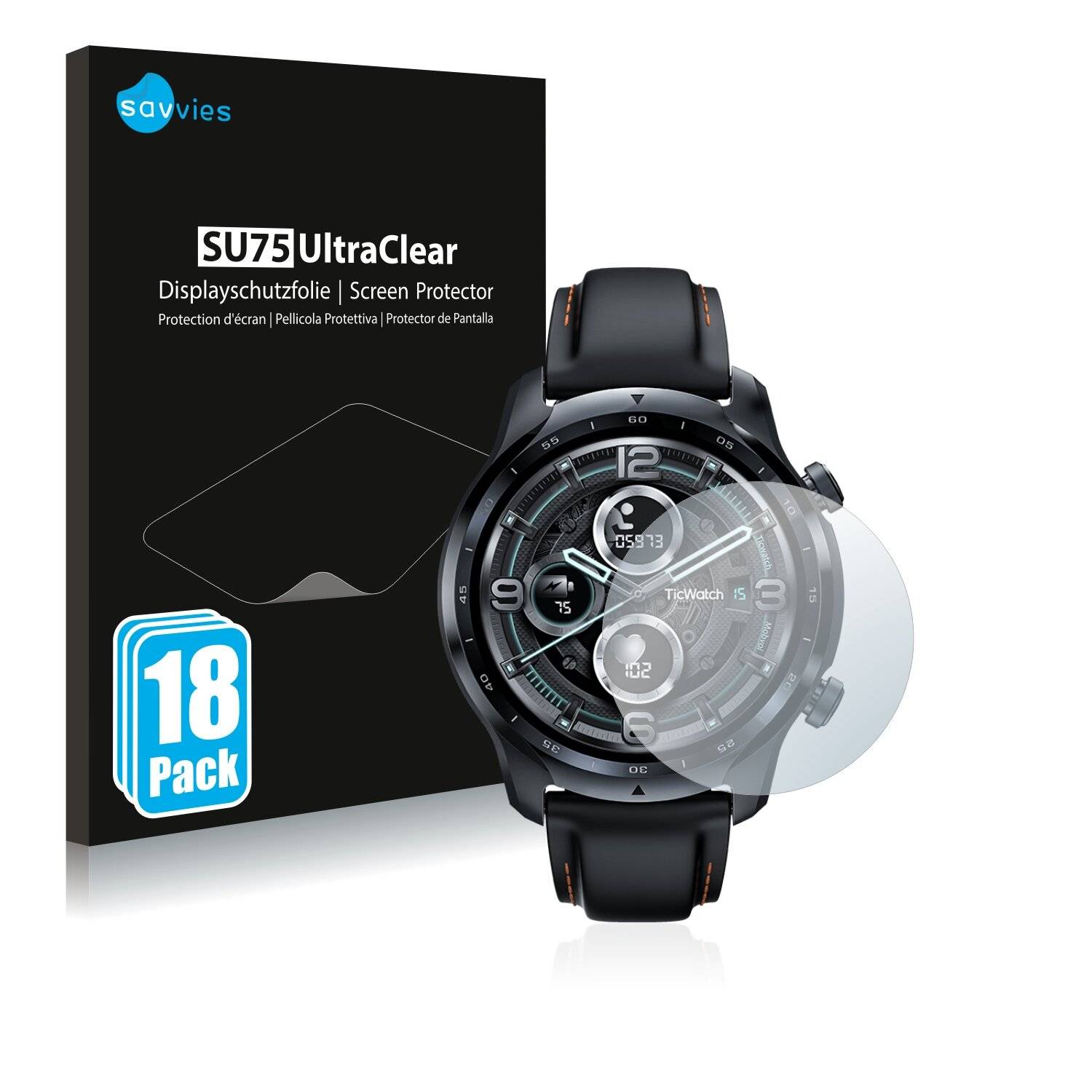 18x Savvies SU75 Displayschutzfolie für Mobvoi TicWatch Pro 3 Cellular