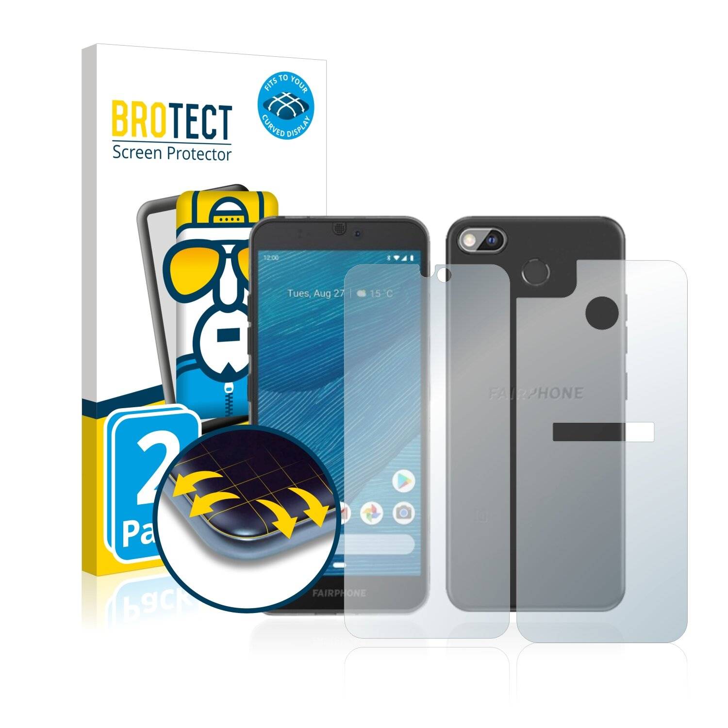 2x BROTECT Flex Full-Cover Displayschutzfolie für Fairphone 3 (Vorder +