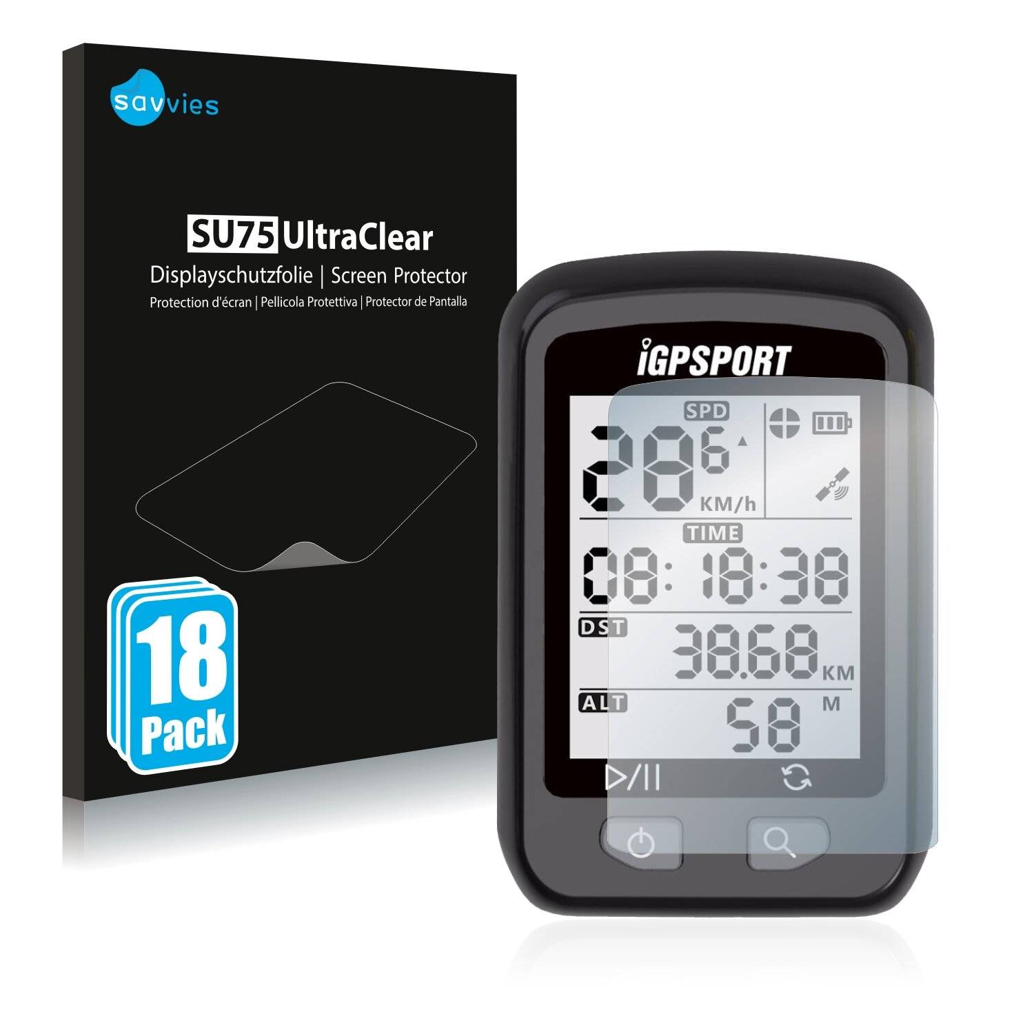 18x Savvies SU75 Displayschutzfolie für igpsport