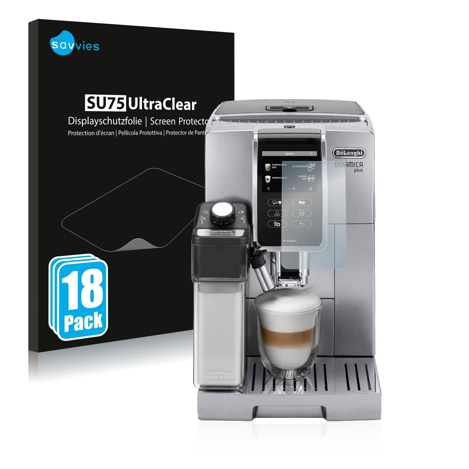 18x Savvies SU75 Displayschutzfolie für DeLonghi Dinamica Plus