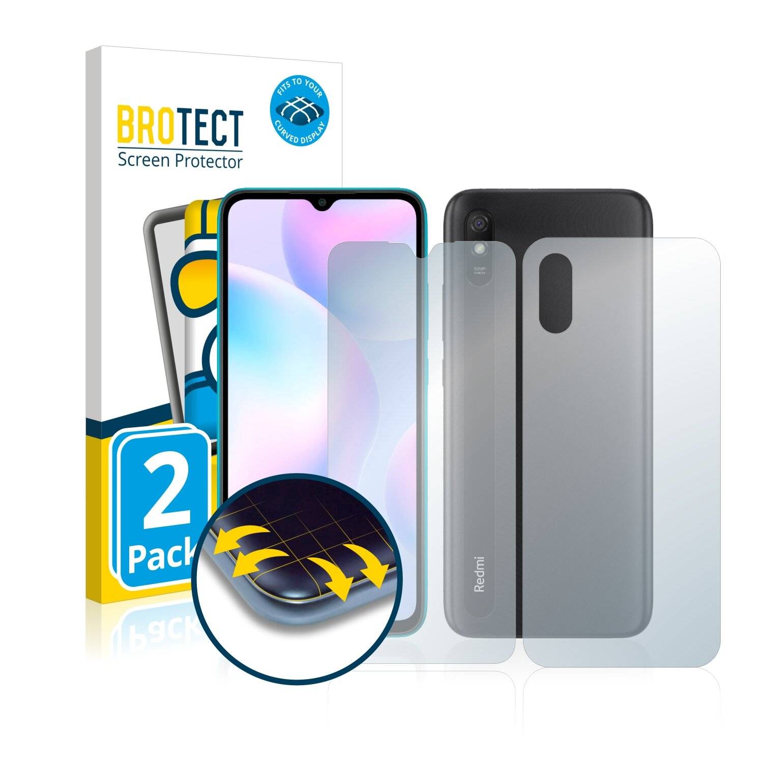 2x BROTECT Flex Full-Cover Displayschutzfolie für Xiaomi Redmi 9A (Vorder +