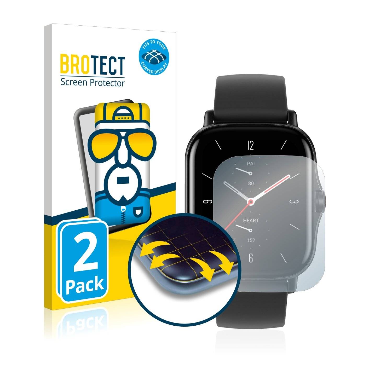 2x BROTECT Flex Full-Cover Displayschutzfolie für Huami Amazfit GTS