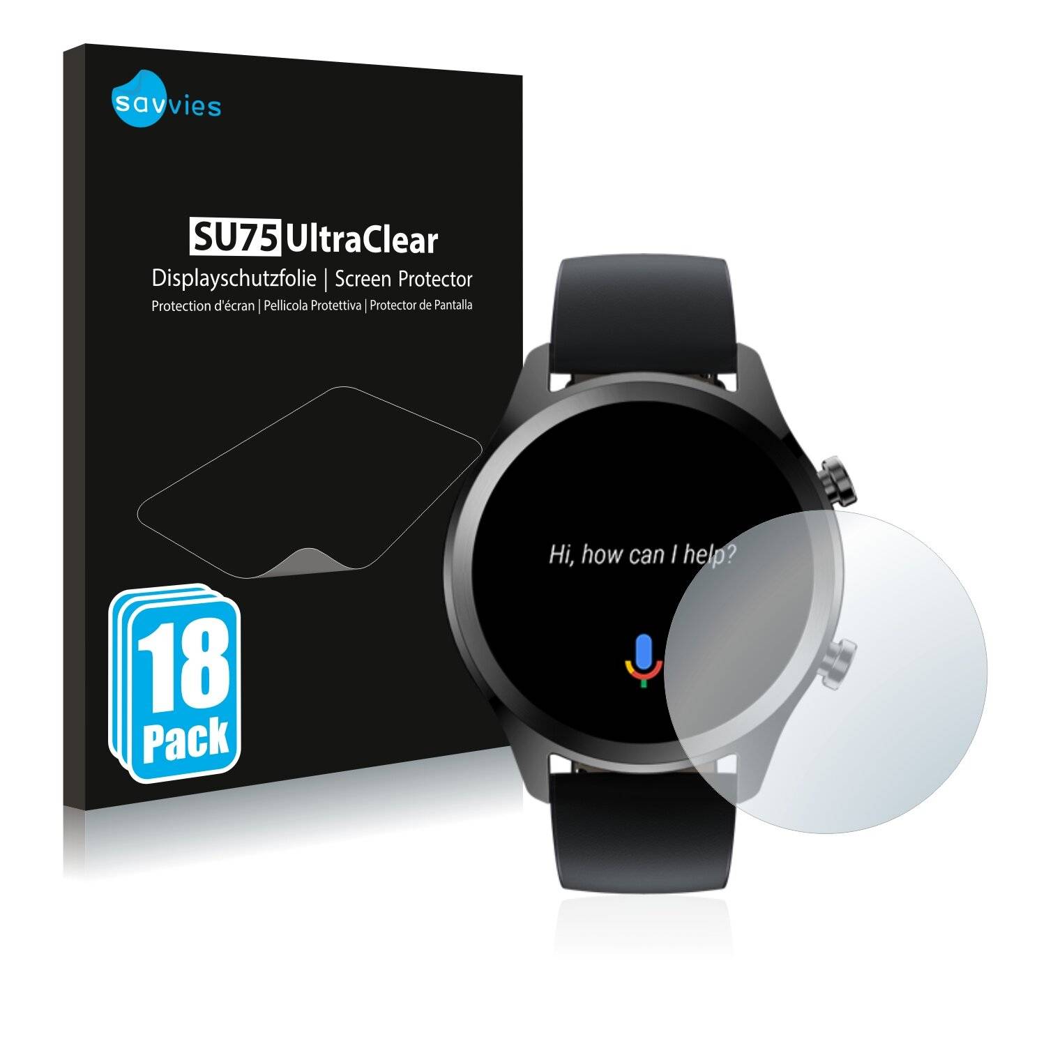 18x Savvies SU75 Displayschutzfolie für Mobvoi Ticwatch C2