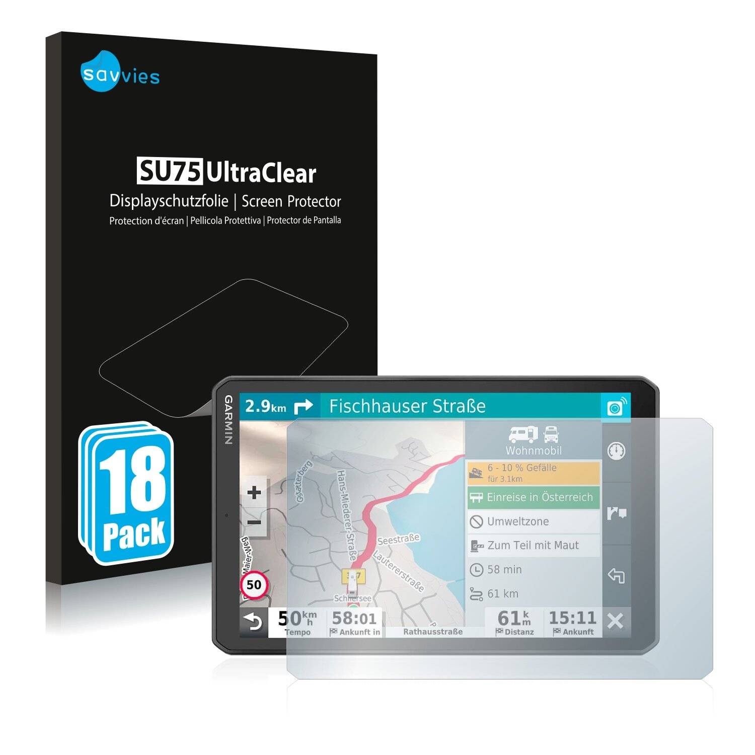 18x Savvies SU75 Displayschutzfolie für Garmin Camper