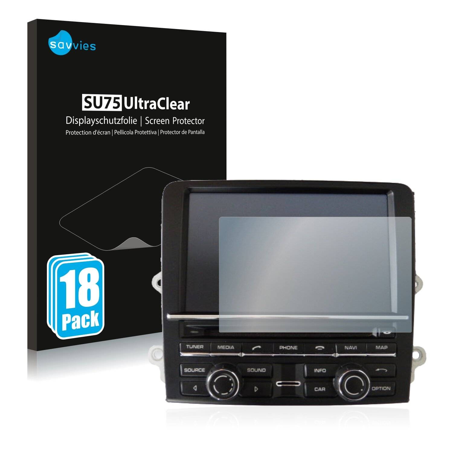 18x Savvies SU75 Displayschutzfolie für Porsche Macan 95B 2014 PCM