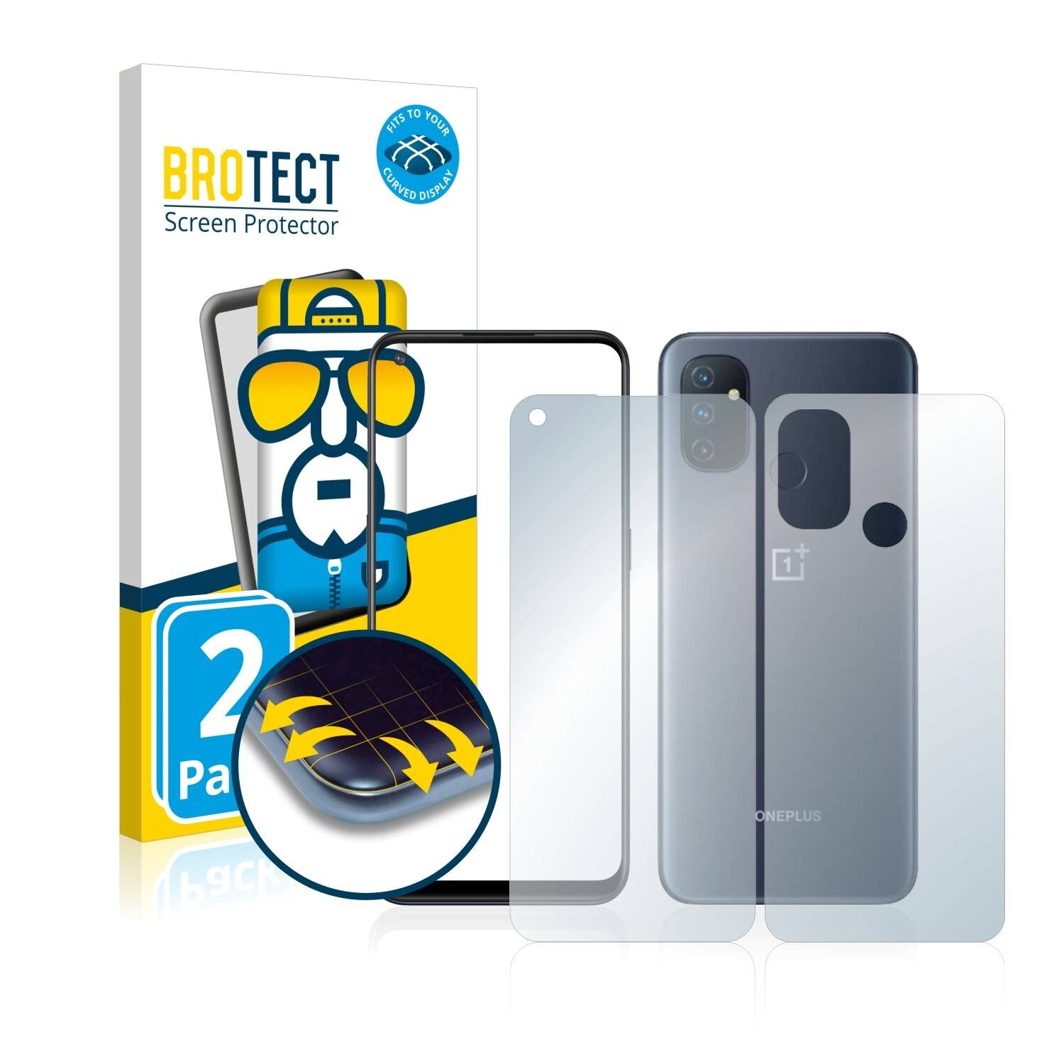 2x BROTECT Flex Full-Cover Displayschutzfolie für OnePlus Nord N100 (Vorder +