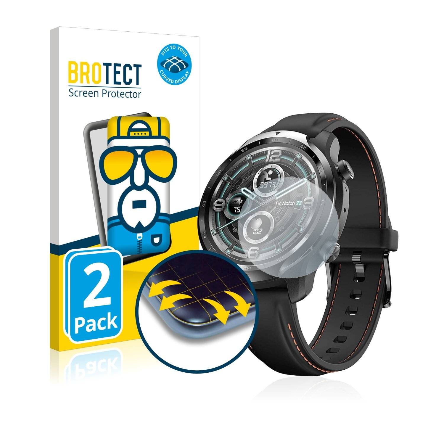 2x BROTECT Flex Full-Cover Displayschutzfolie für Mobvoi Ticwatch Pro 3