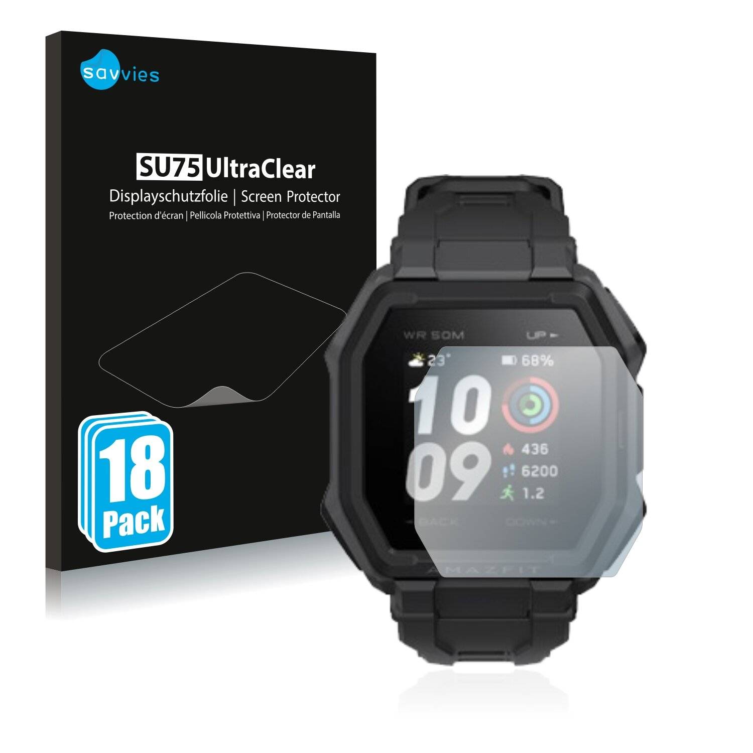 18x Savvies SU75 Displayschutzfolie für Huami Amazfit