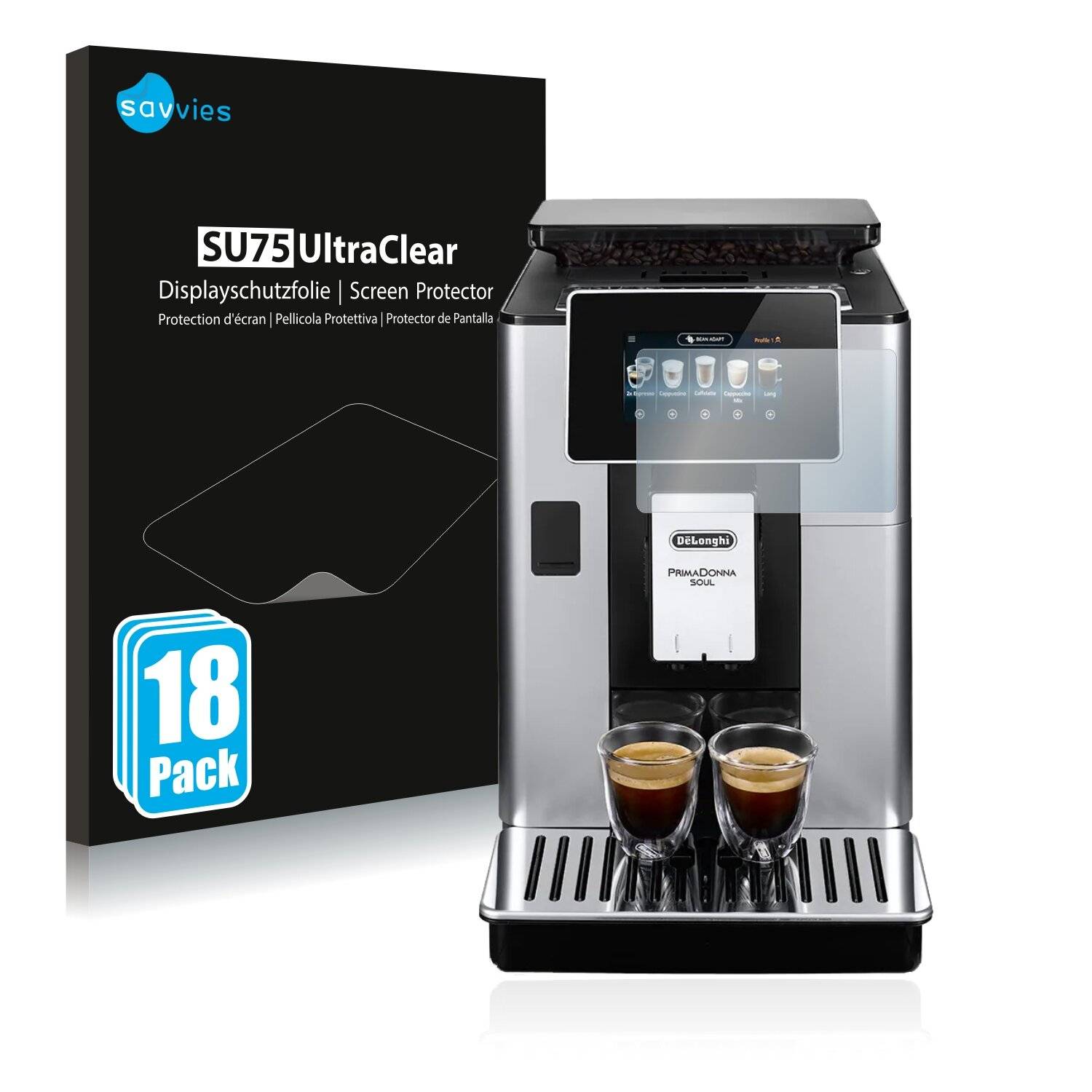 18x Savvies SU75 Displayschutzfolie für DeLonghi PrimaDonna Soul