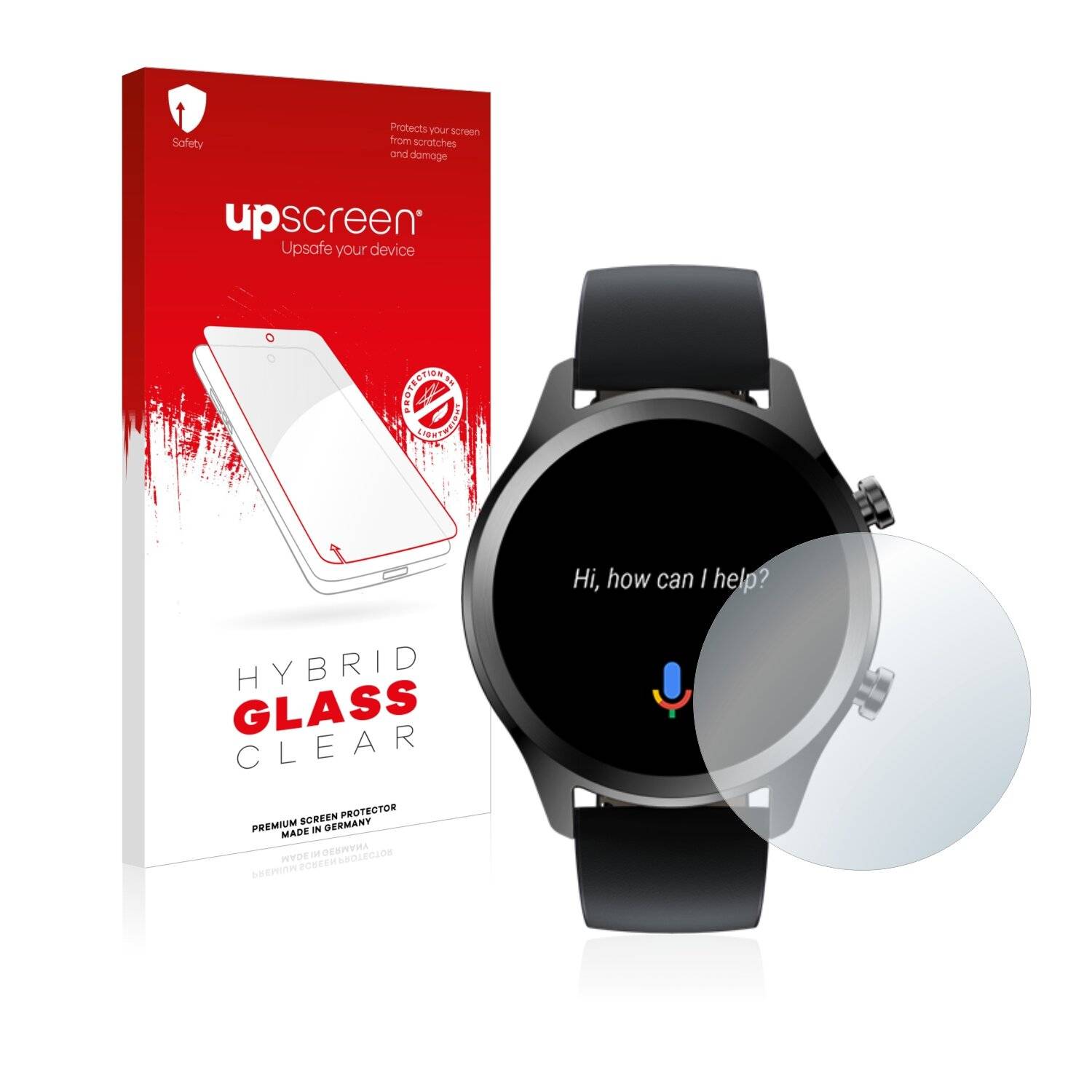 upscreen Hybrid Glass Clear Premium Schutzglas Folie für Mobvoi Ticwatch C2