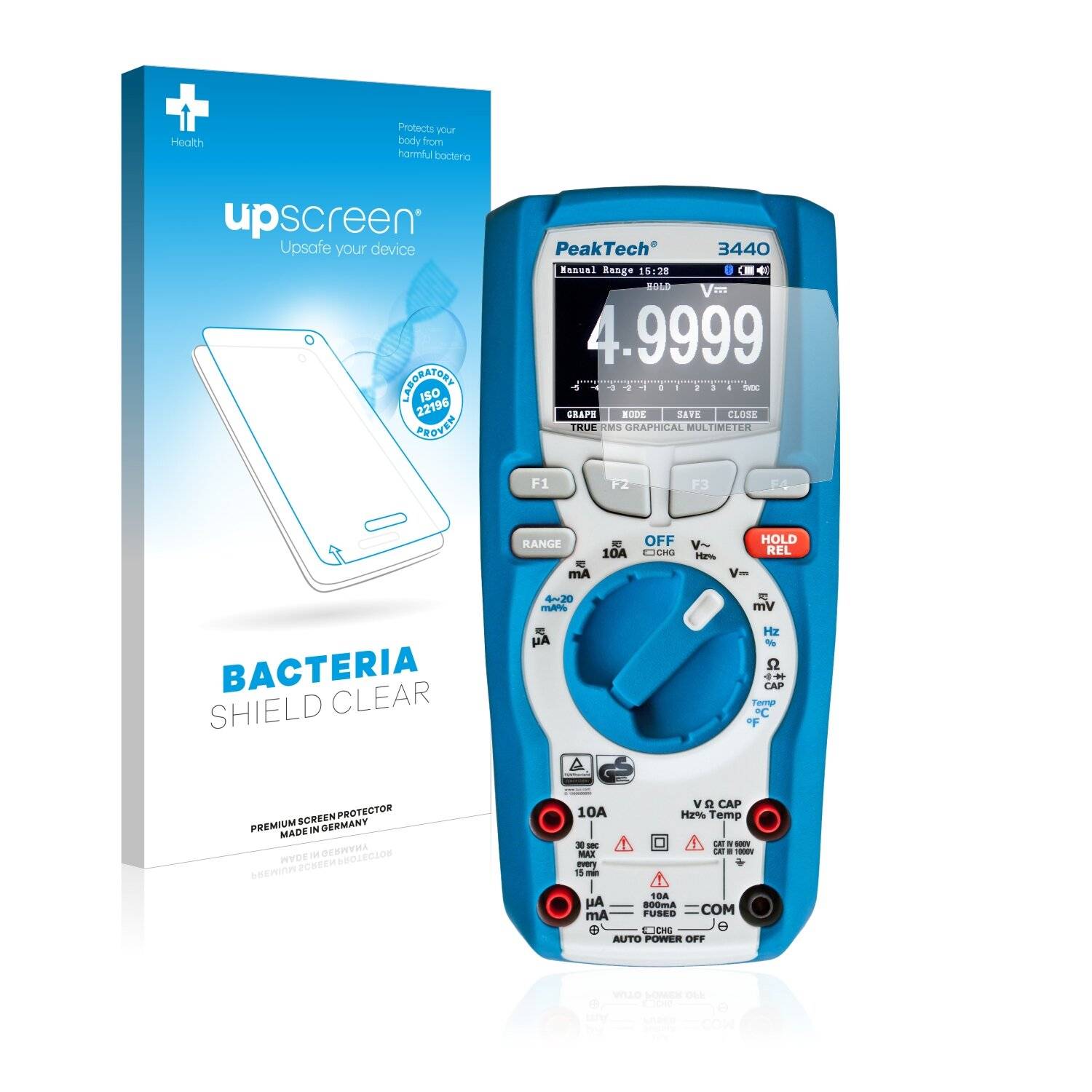 upscreen Bacteria Shield Clear Premium Antibakterielle Displayschutzfolie für PeakTech