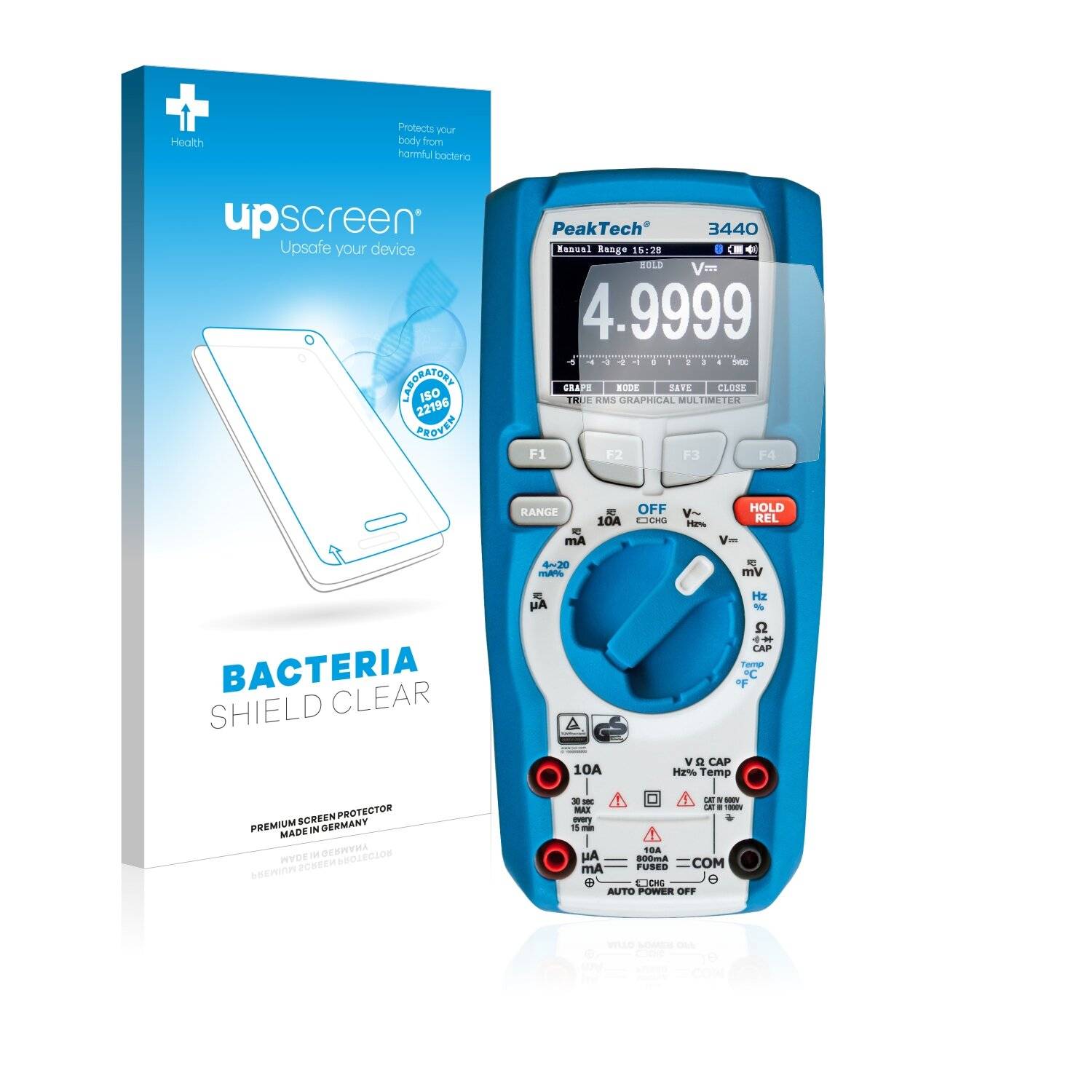 upscreen Bacteria Shield Clear Premium Antibakterielle Displayschutzfolie für PeakTech P