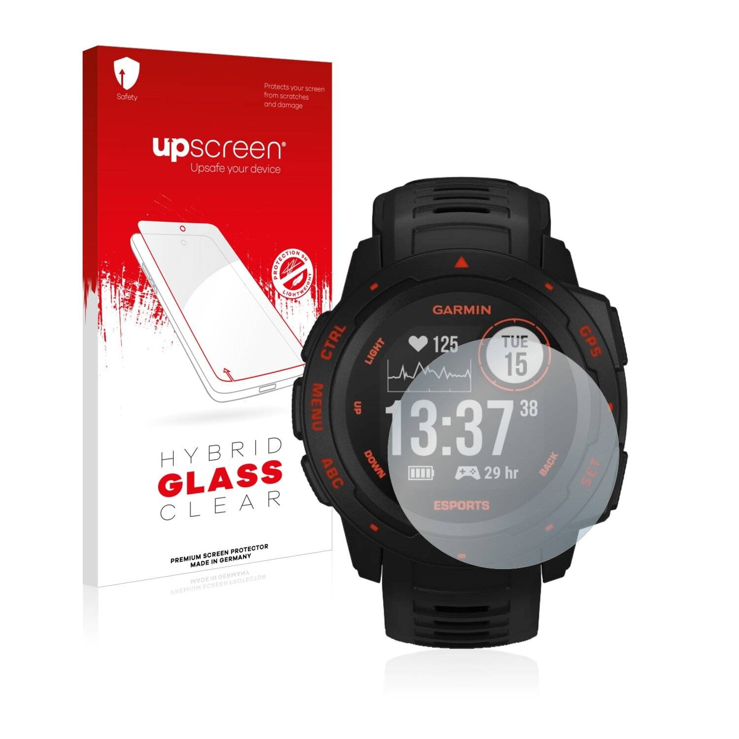 upscreen Hybrid Glass Clear Premium Schutzglas Folie für Garmin Instinct