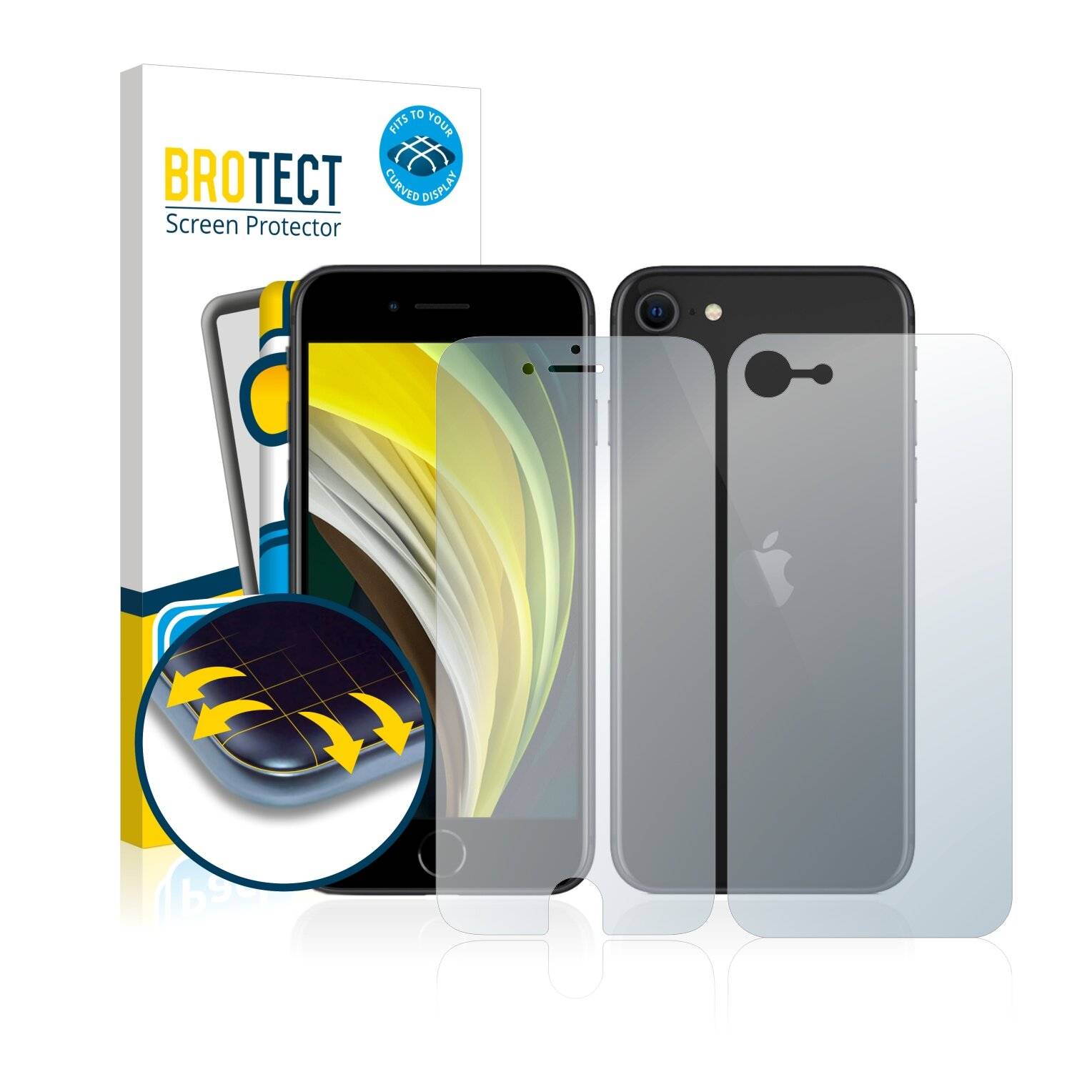 2x BROTECT Flex Full-Cover Displayschutzfolie für Apple iPhone SE 2 2020 (Vorder +