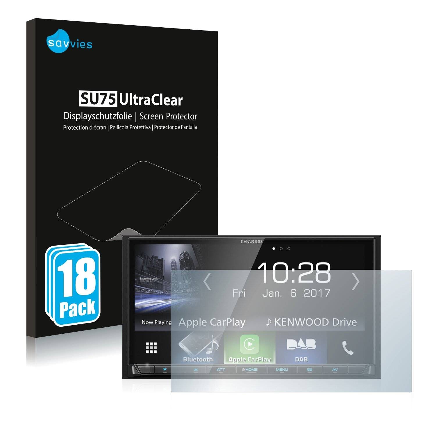 18x Savvies SU75 Displayschutzfolie für Kenwood
