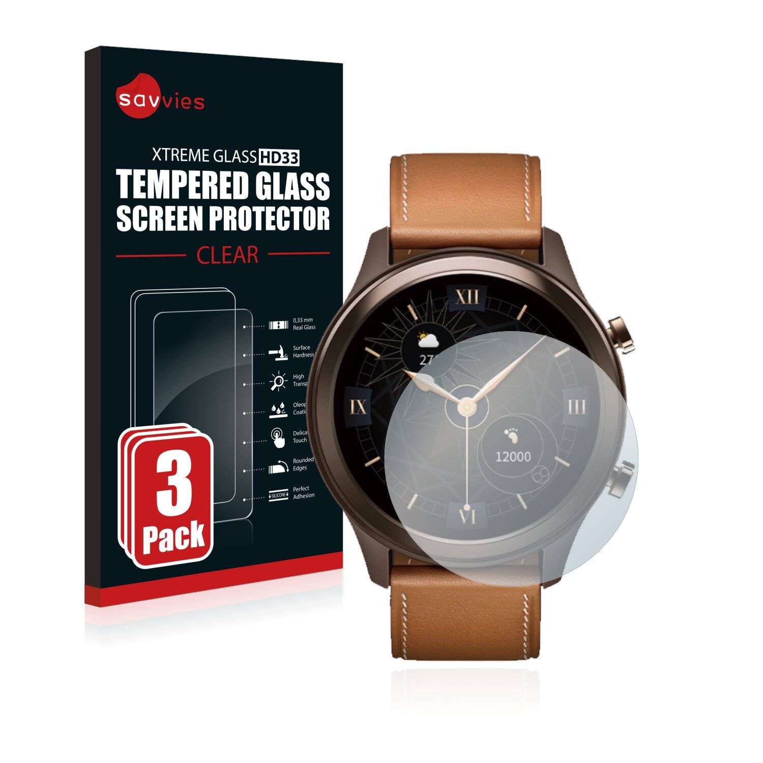 3x Savvies HD33 Clear Schutzglas für Vivo Watch (42