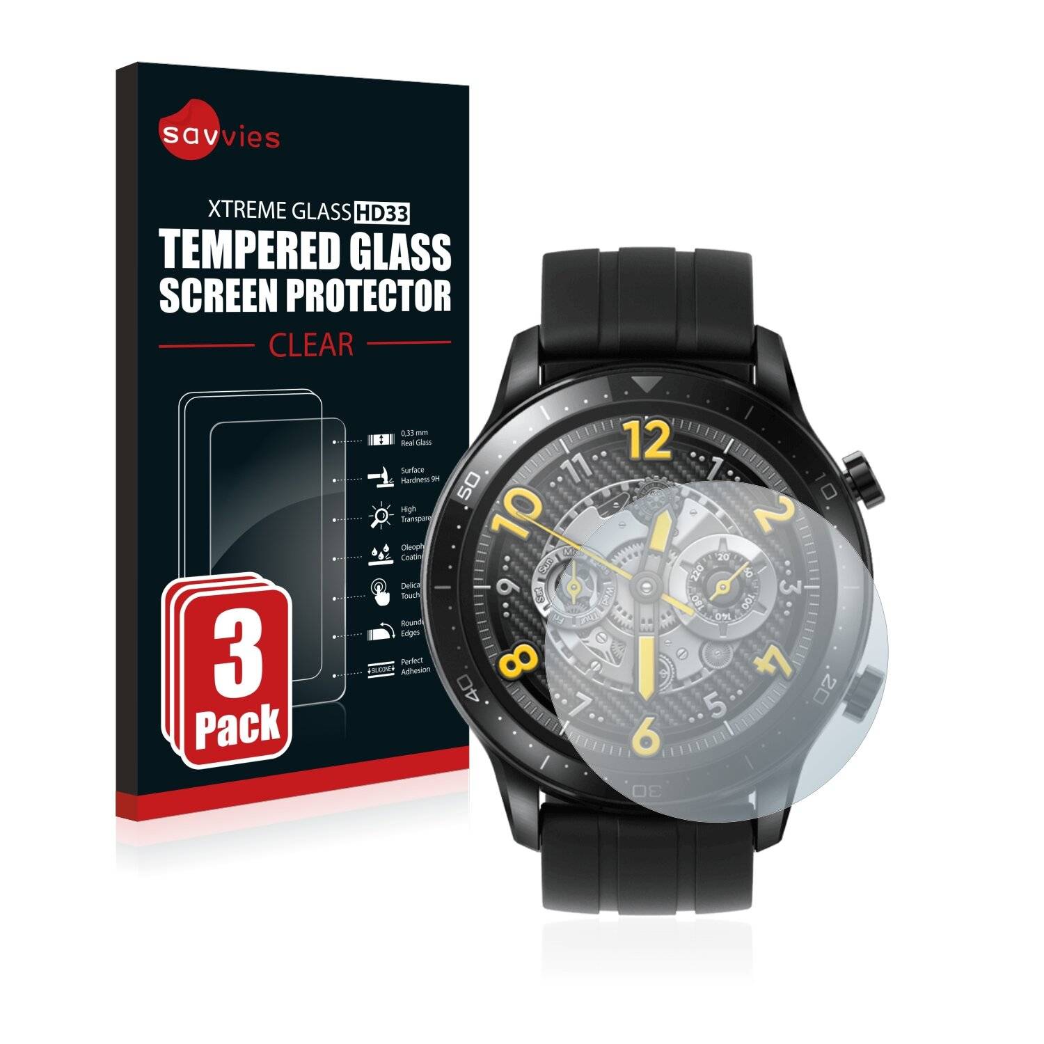 3x Savvies HD33 Clear Schutzglas für Realme Watch S