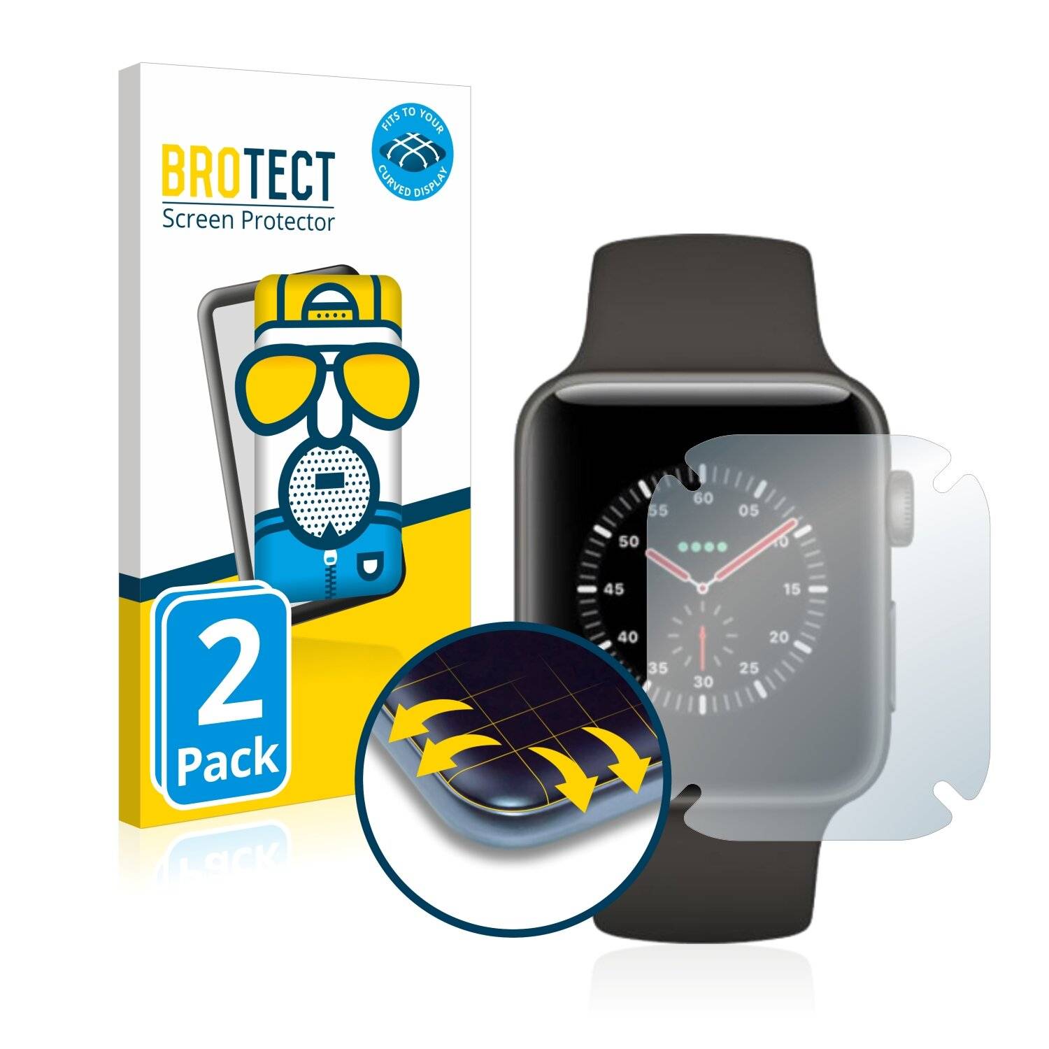 2x BROTECT Flex Matte Full-Cover Displayschutzfolie für Apple Watch Edition Series 3 (38