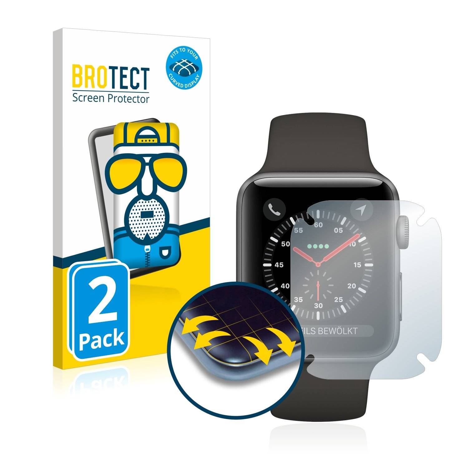 2x BROTECT Flex Matte Full-Cover Displayschutzfolie für Apple Watch Series 3 (38