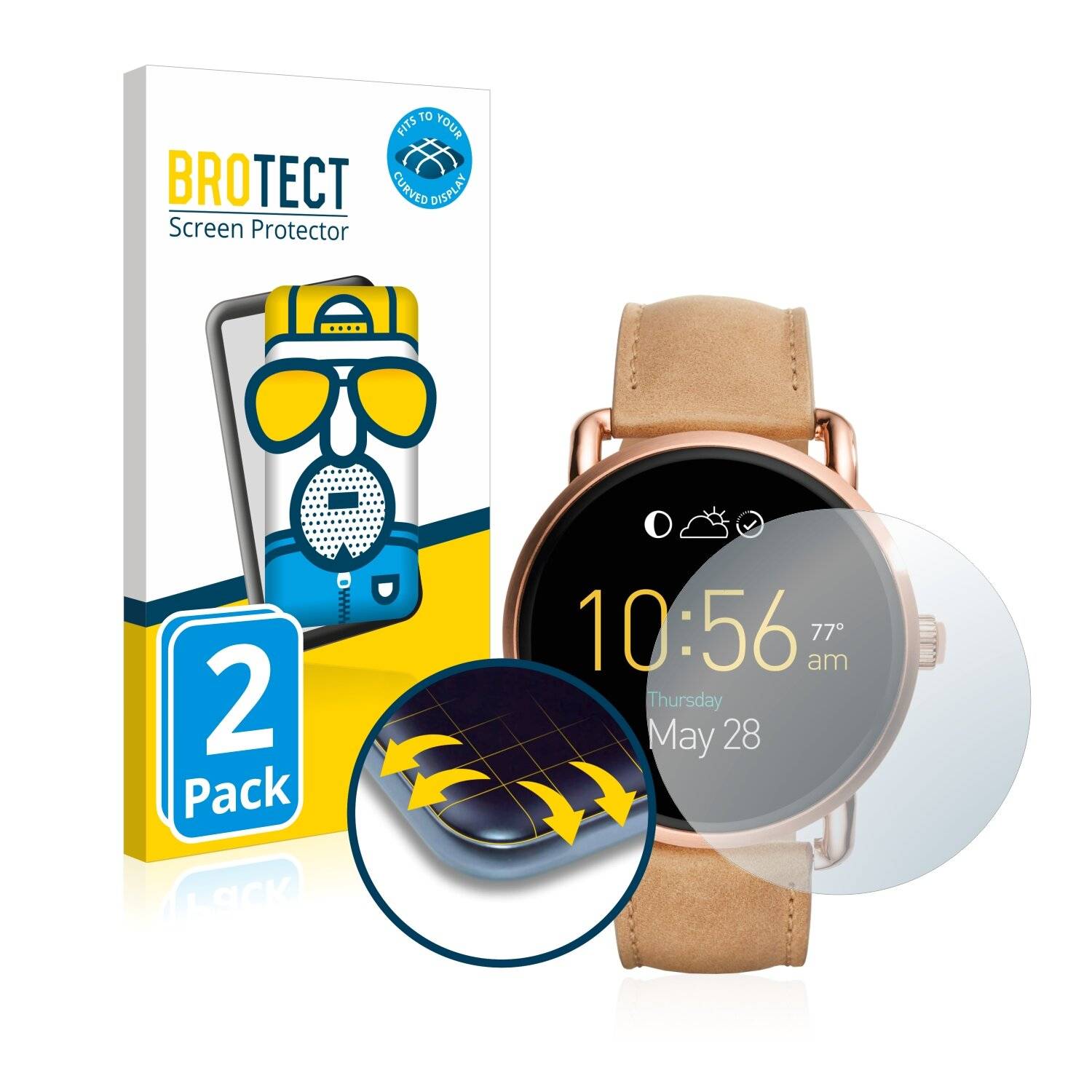2x BROTECT Flex Matte Full-Cover Displayschutzfolie für Fossil Q Wander