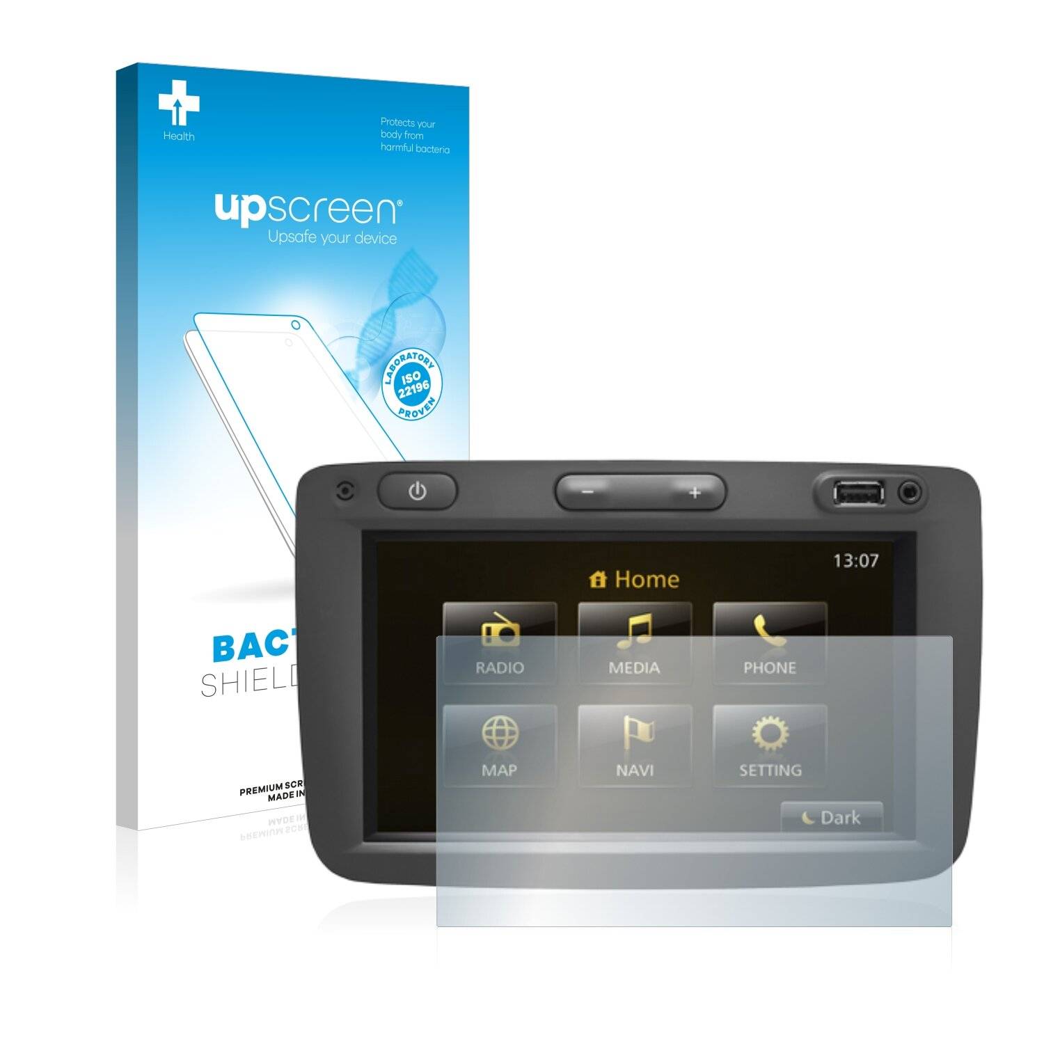 upscreen Bacteria Shield Clear Premium Antibakterielle Displayschutzfolie für Dacia Duster 2