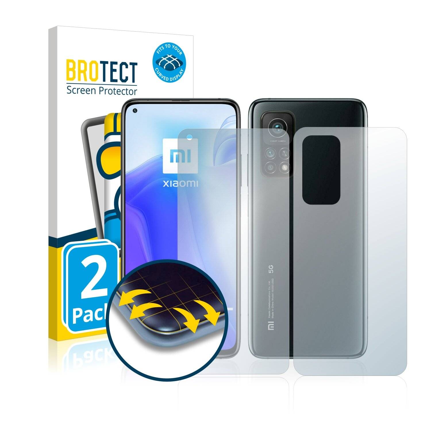 2x BROTECT Flex Full-Cover Displayschutzfolie für Xiaomi Mi 10T Pro 5G (Vorder +
