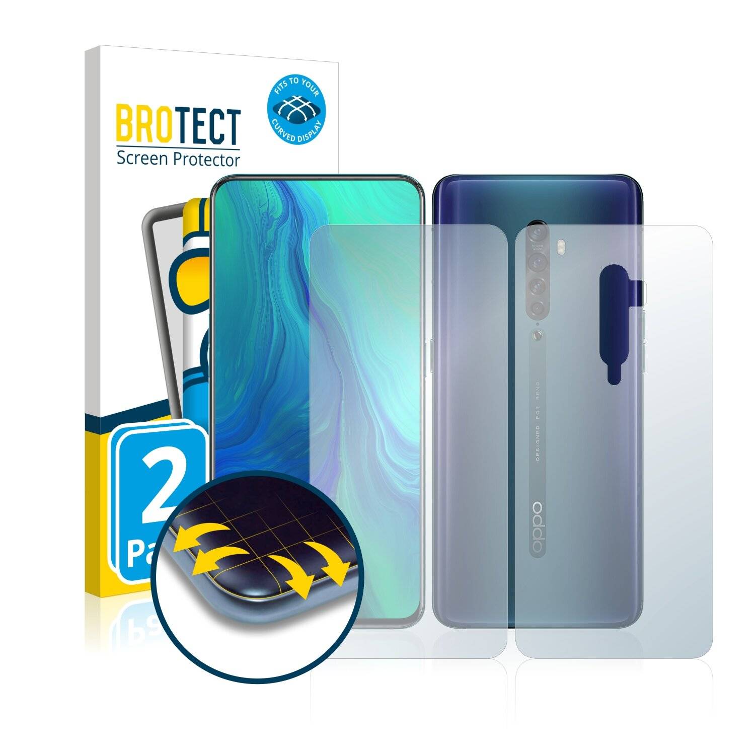 2x BROTECT Flex Full-Cover Displayschutzfolie für Oppo Reno 2 (Vorder +