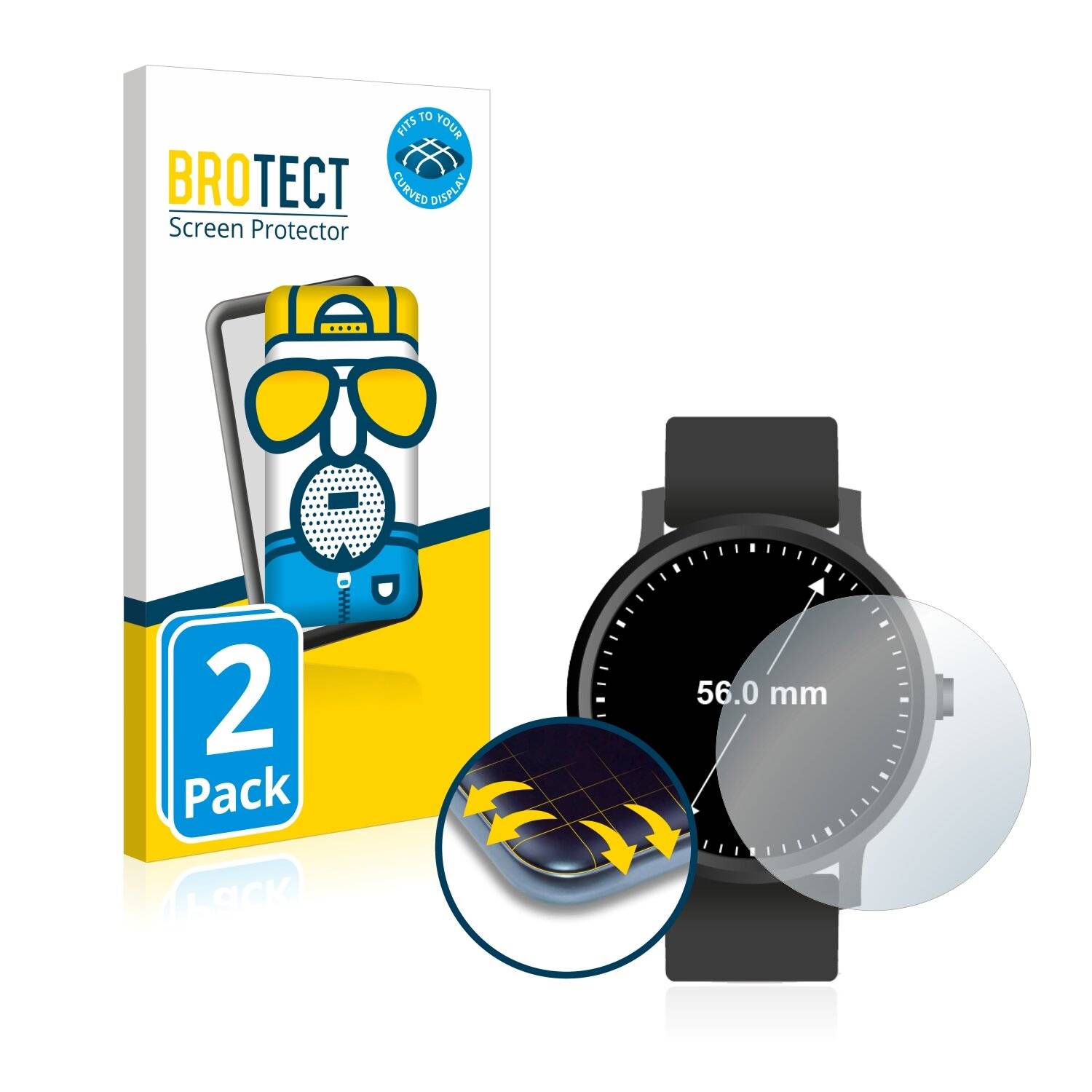 2x BROTECT Flex Matte Full-Cover Displayschutzfolie für Armbanduhren (Kreisrund,