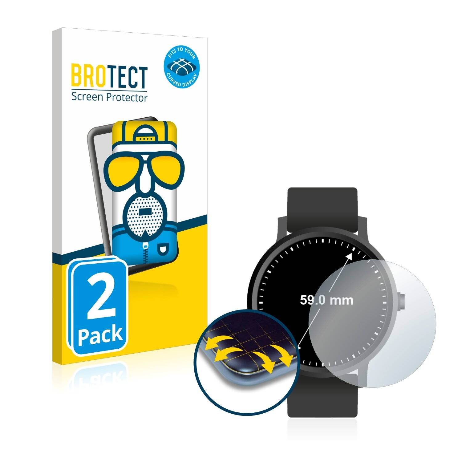 2x BROTECT Flex Matte Full-Cover Displayschutzfolie für Armbanduhren (Kreisrund,