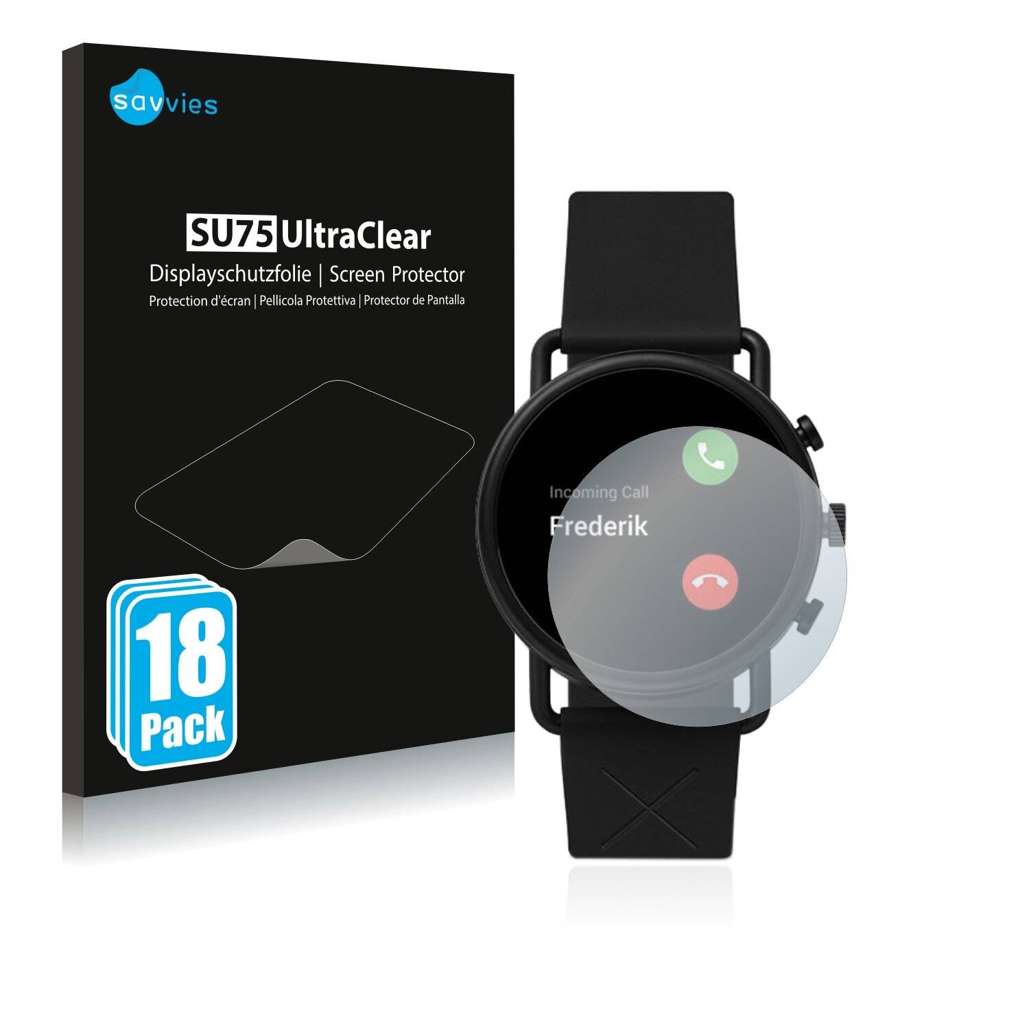 18x Savvies SU75 Displayschutzfolie für Skagen Smartwatch Falster 3 X by