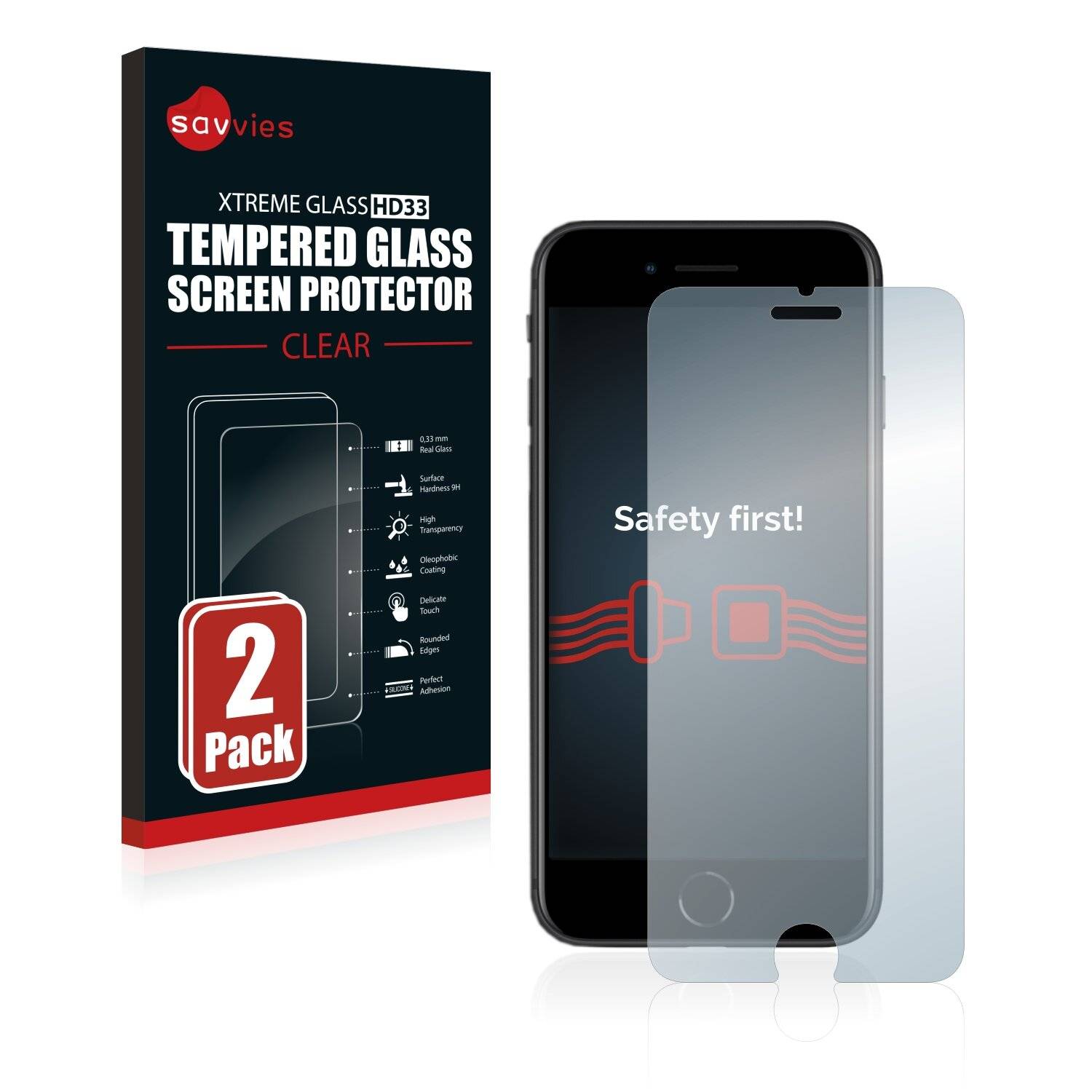 2x Savvies HD33 Clear Schutzglas für Apple iPhone SE 2