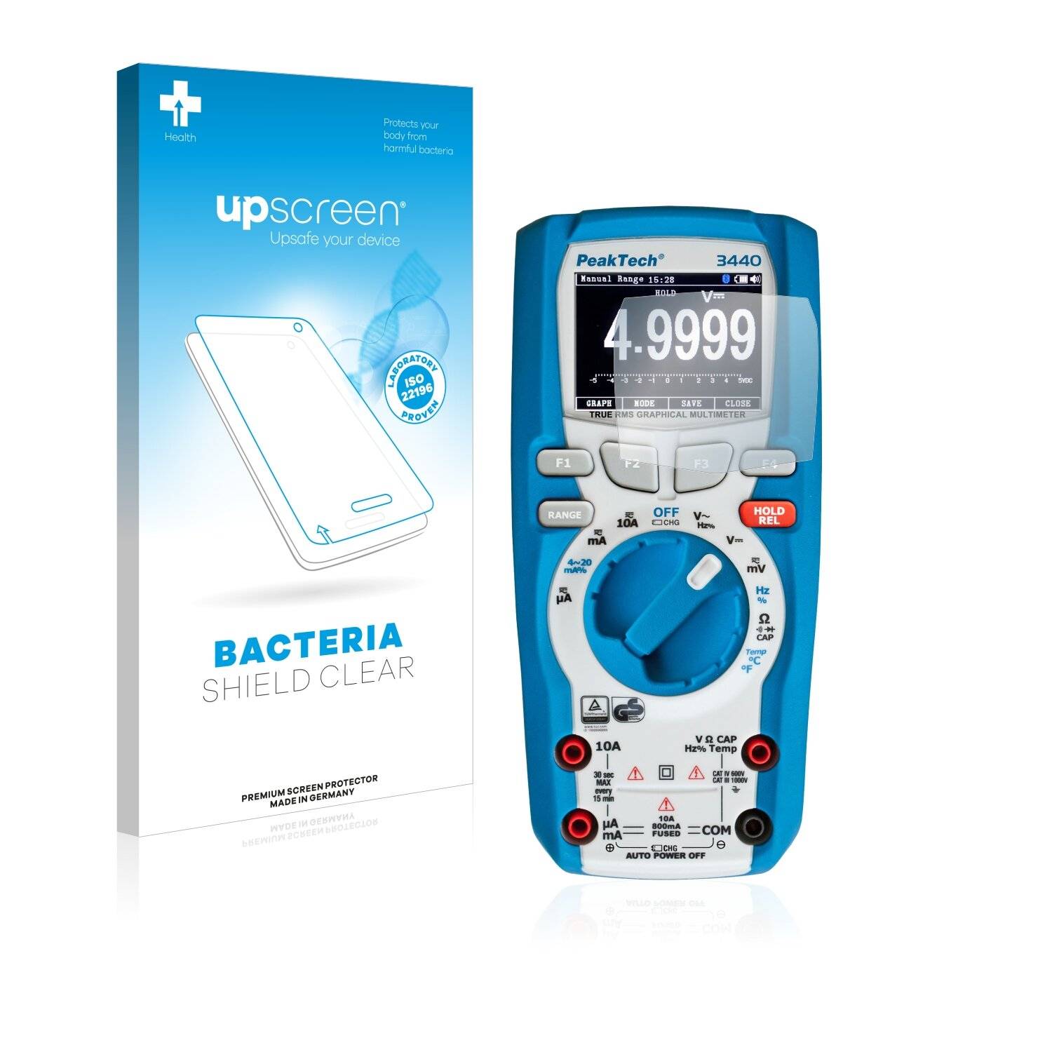 upscreen Bacteria Shield Clear Premium Antibakterielle Displayschutzfolie für PeakTech