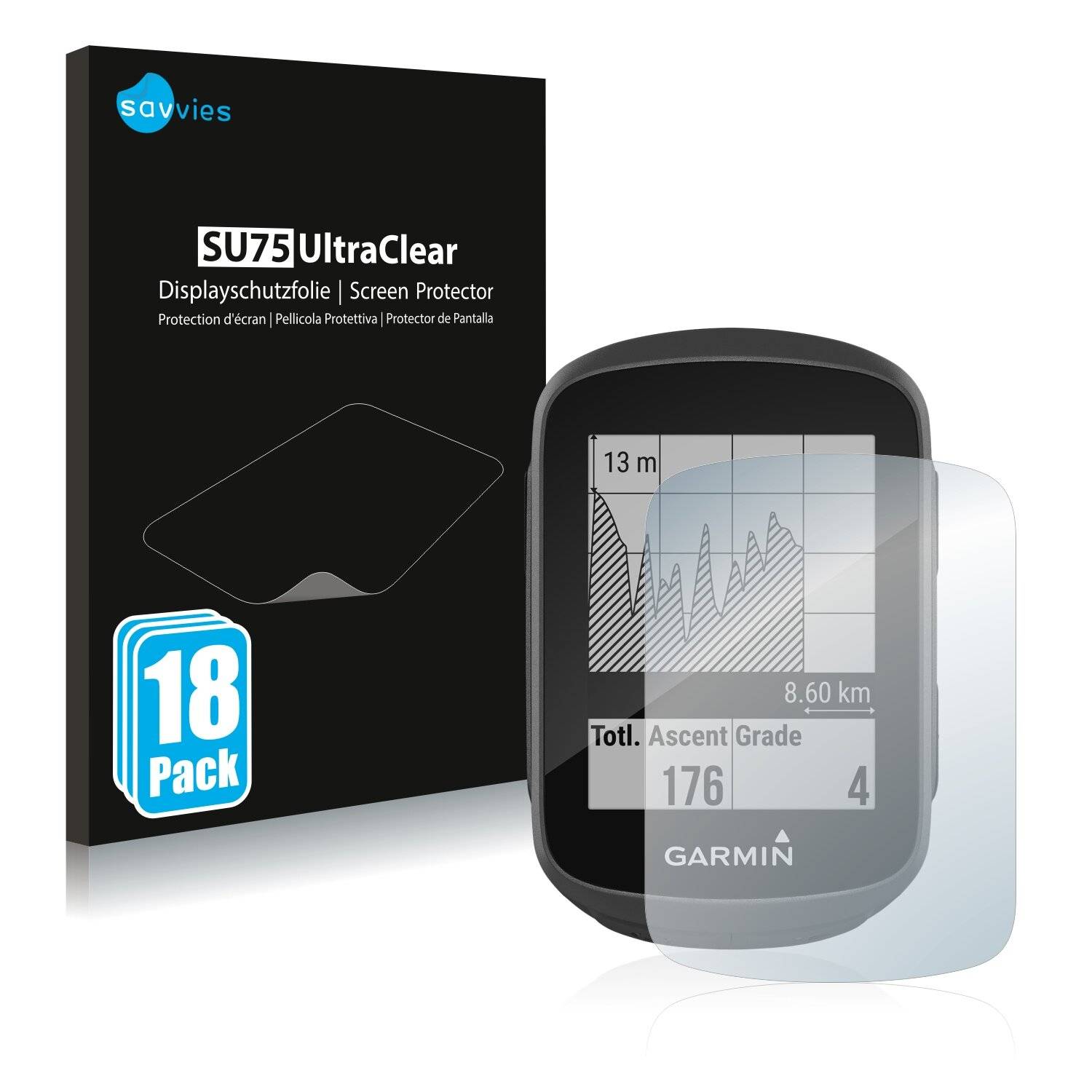 18x Savvies SU75 Displayschutzfolie für Garmin Edge 130