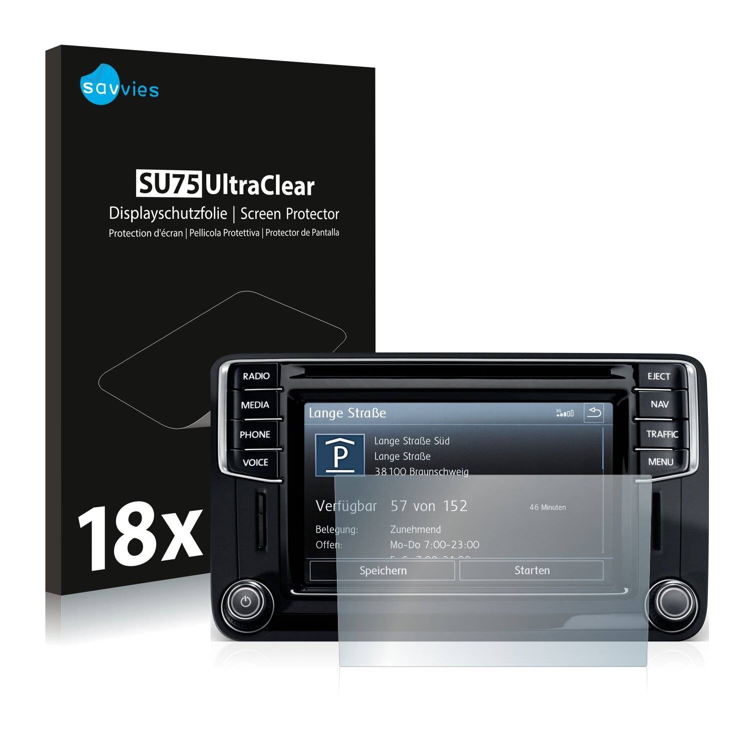18x Savvies SU75 Displayschutzfolie für Volkswagen Multivan 2015 Discover Media 6.5